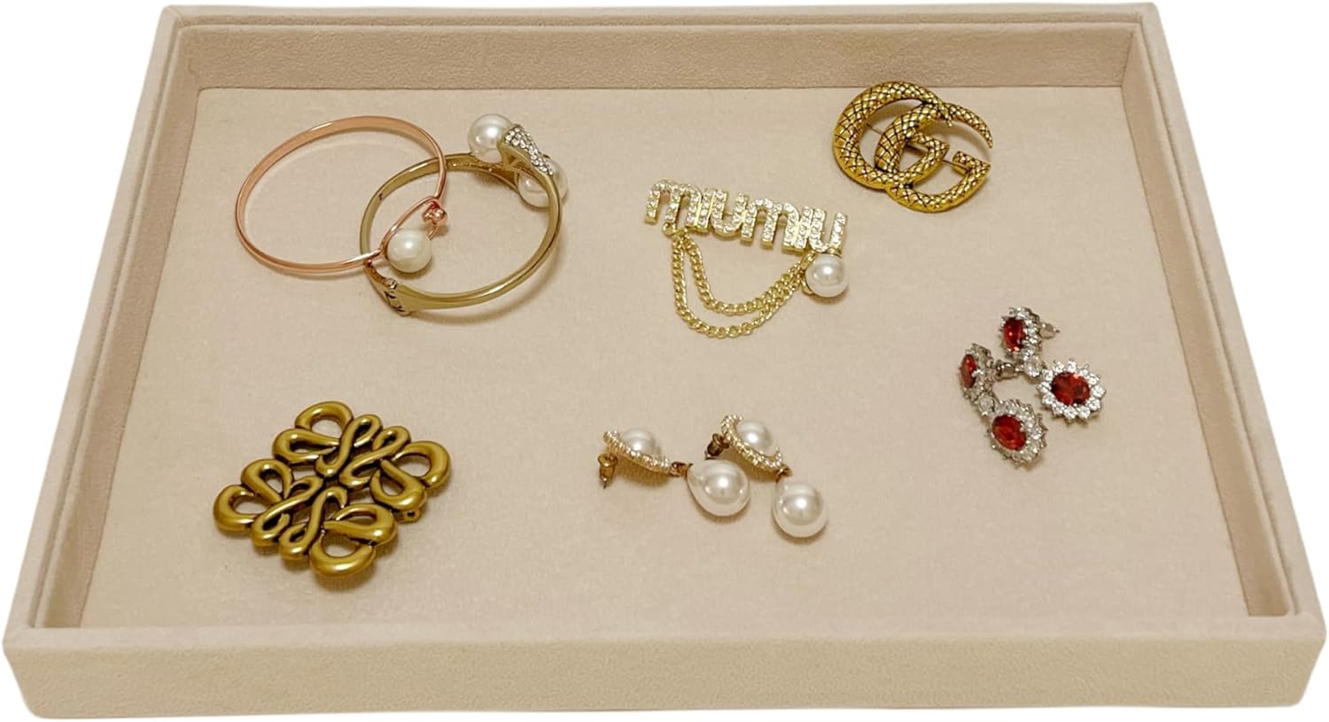 Premium Grade Multi Function Beige Velvet Jewelry Collection Accessaries Organization Tray Display Show Tray Home Store Drawer Divider Insert Closet Organizer Premium Grade Multi Function Beige Velvet Jewelry Collection Accessaries Organization Tray Display Show Tray Home Store Drawer Divider Insert Closet Organizer