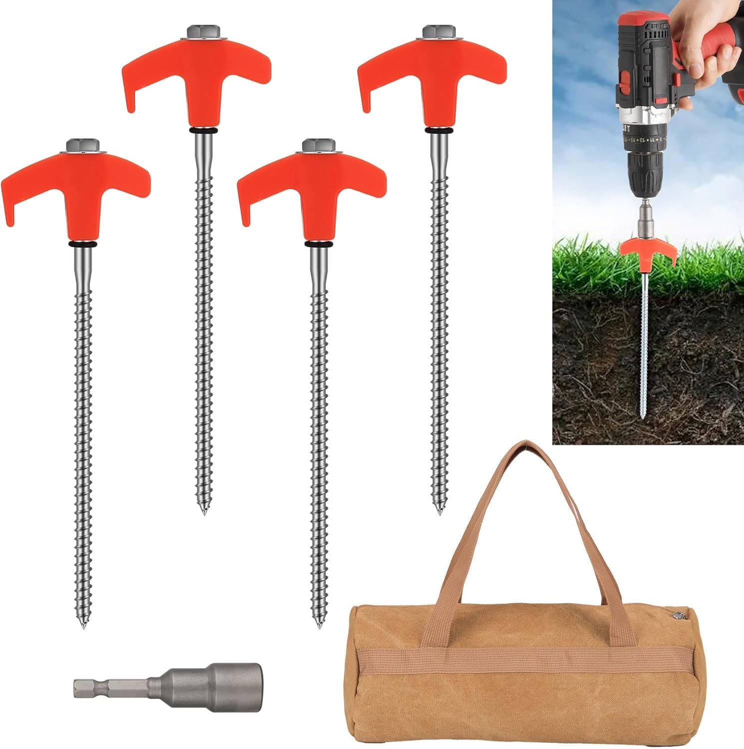 8″ Screw in Tent Stakes 16PCS – Ground Anchors Screw in, Screw in Tent Stakes Heavy Duty, Galvanized – Tent Accessories, Metal Threaded Tent Spikes with Hex Head Driver and Storage Bags 8″ Screw in Tent Stakes 16PCS – Ground Anchors Screw in, Screw in Tent Stakes Heavy Duty, Galvanized – Tent Accessories, Metal Threaded Tent Spikes with Hex Head Driver and Storage Bags