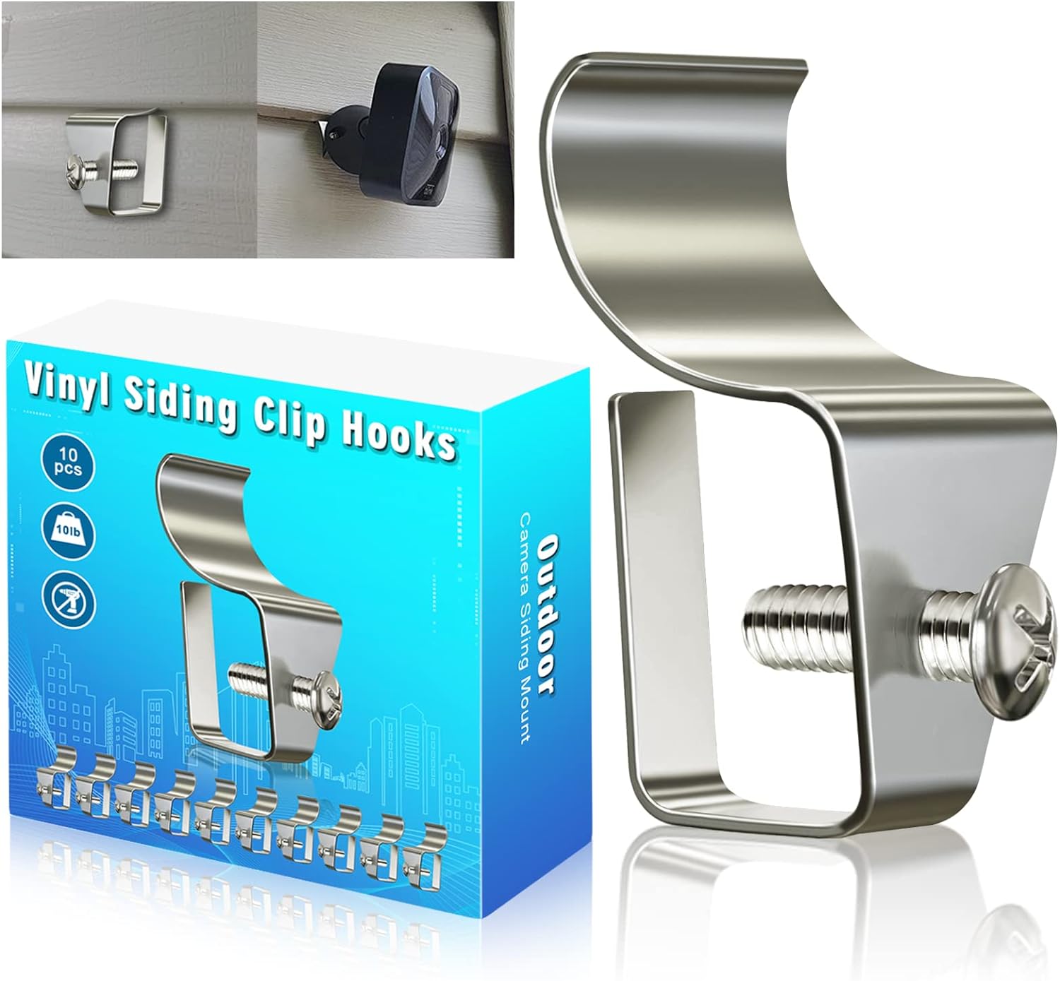 (10 Pack) Blink Outdor Camera Mount Vinyl Siding Clips Hooks,No-Hole Needed Outdoor Siding Hanger for Mounting Wyze Cam/Ring/arlo Home Security Camera, Weatherproof Stainless Steel Blink Siding Mount (10 Pack) Blink Outdor Camera Mount Vinyl Siding Clips Hooks,No-Hole Needed Outdoor Siding Hanger for Mounting Wyze Cam/Ring/arlo Home Security Camera, Weatherproof Stainless Steel Blink Siding Mount