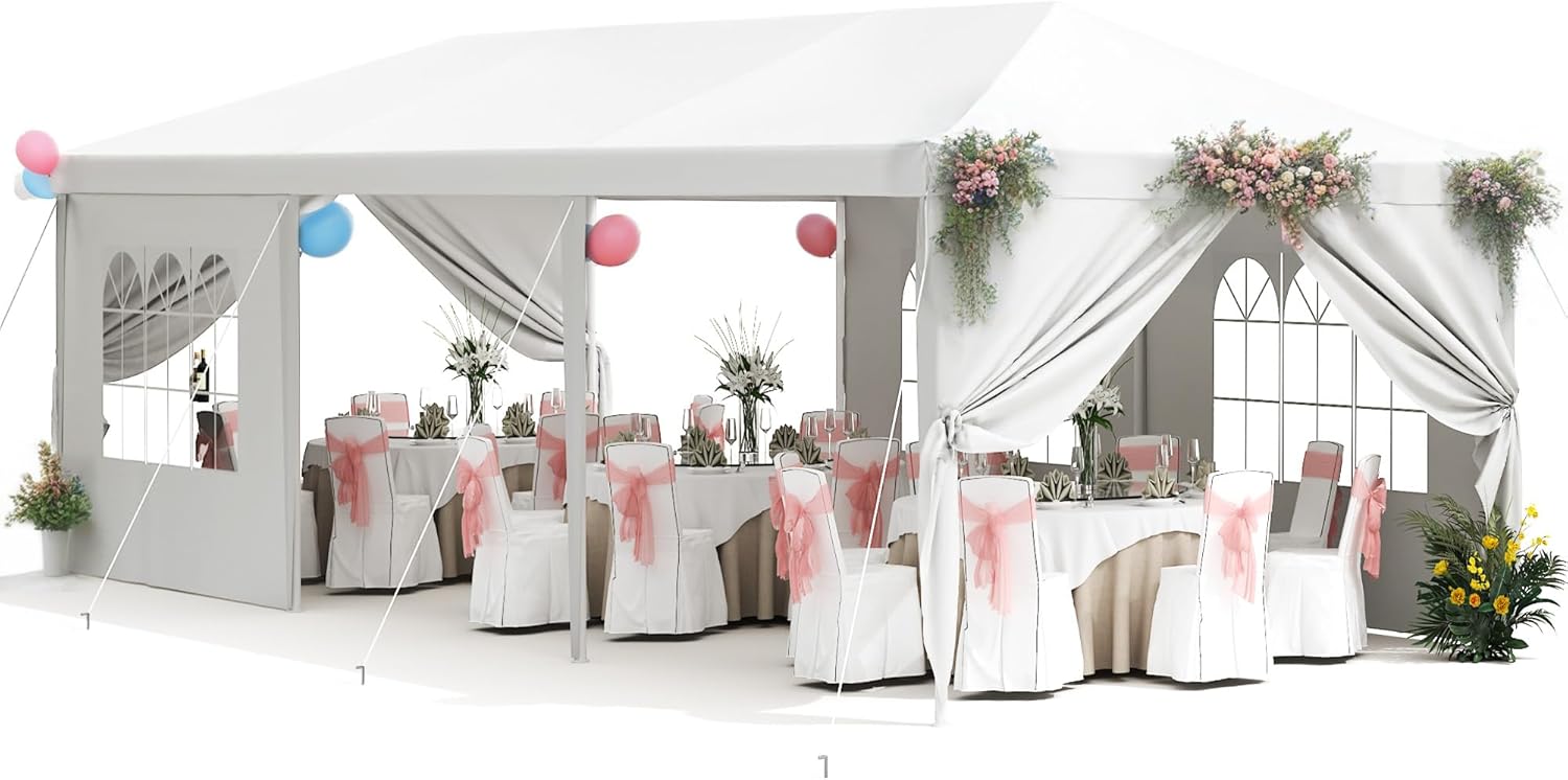 Homall Party Tent, 10×30 Tents for Parties, Outdoor Wedding Tent for Parties, Party Wedding BBQ Events Tent, Patio Gazebo Shelter with Removable Sidewalls (White) Homall Party Tent, 10×30 Tents for Parties, Outdoor Wedding Tent for Parties, Party Wedding BBQ Events Tent, Patio Gazebo Shelter with Removable Sidewalls (White)