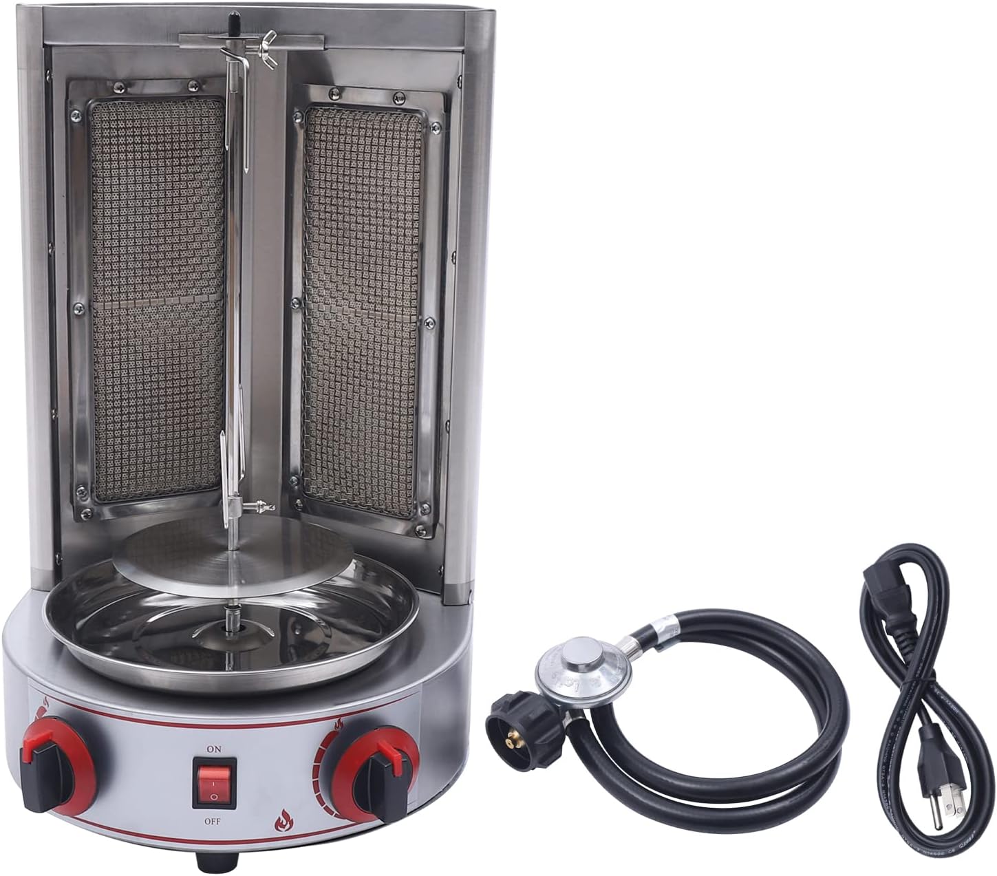 110V Vertical Gas Broiler Shawarma Machine Doner Kebab Gyro Grill Machine Rotisserie 3000W Oven Meat Broiler With 2 Burner For Commercial Home Restaurant Kitchen (Stainless Steel With Gas) 110V Vertical Gas Broiler Shawarma Machine Doner Kebab Gyro Grill Machine Rotisserie 3000W Oven Meat Broiler With 2 Burner For Commercial Home Restaurant Kitchen (Stainless Steel With Gas)