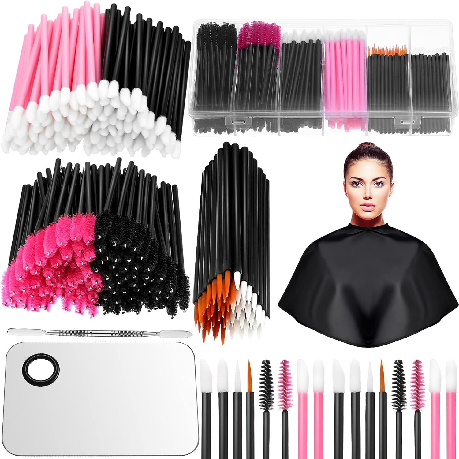 260 Pieces Disposable Makeup Tools Kit, Includes Eyeliner Brushes Mascara Wands Lipstick Applicators Plastic Storge Box Short Waterproof Cape Stainless Steel Makeup Palette and Spatula (Mixed Color) 260 Pieces Disposable Makeup Tools Kit, Includes Eyeliner Brushes Mascara Wands Lipstick Applicators Plastic Storge Box Short Waterproof Cape Stainless Steel Makeup Palette and Spatula (Mixed Color)