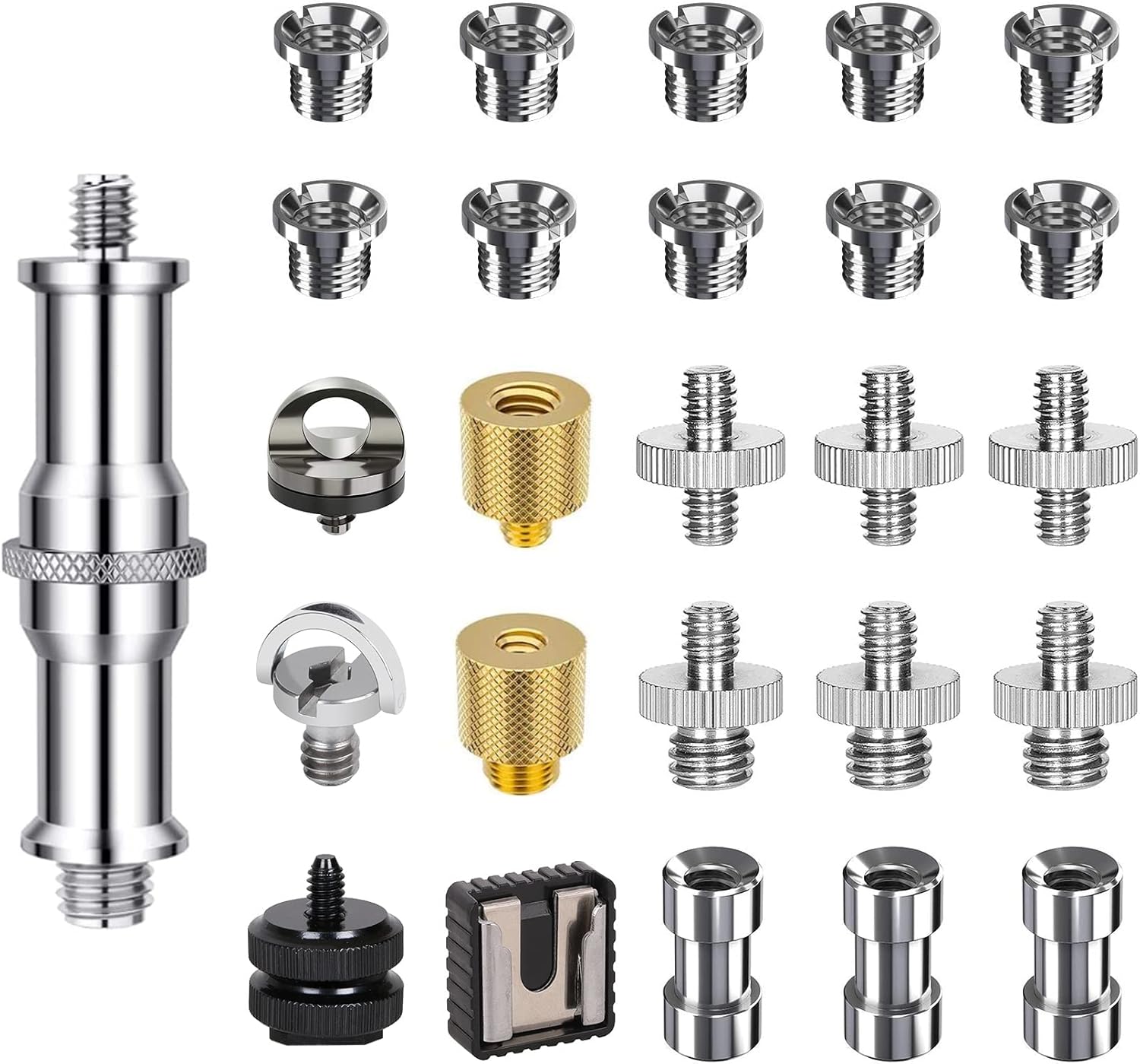 26PCS Camera Screws Mount Set 1/4 Inch and 3/8 Inch Threaded Converter Screws Adapter Flash Shoe Mount for DSLR Camera/Tripod/Monopod/Ballhead/Flash Light/Quick Release Plate 26PCS Camera Screws Mount Set 1/4 Inch and 3/8 Inch Threaded Converter Screws Adapter Flash Shoe Mount for DSLR Camera/Tripod/Monopod/Ballhead/Flash Light/Quick Release Plate