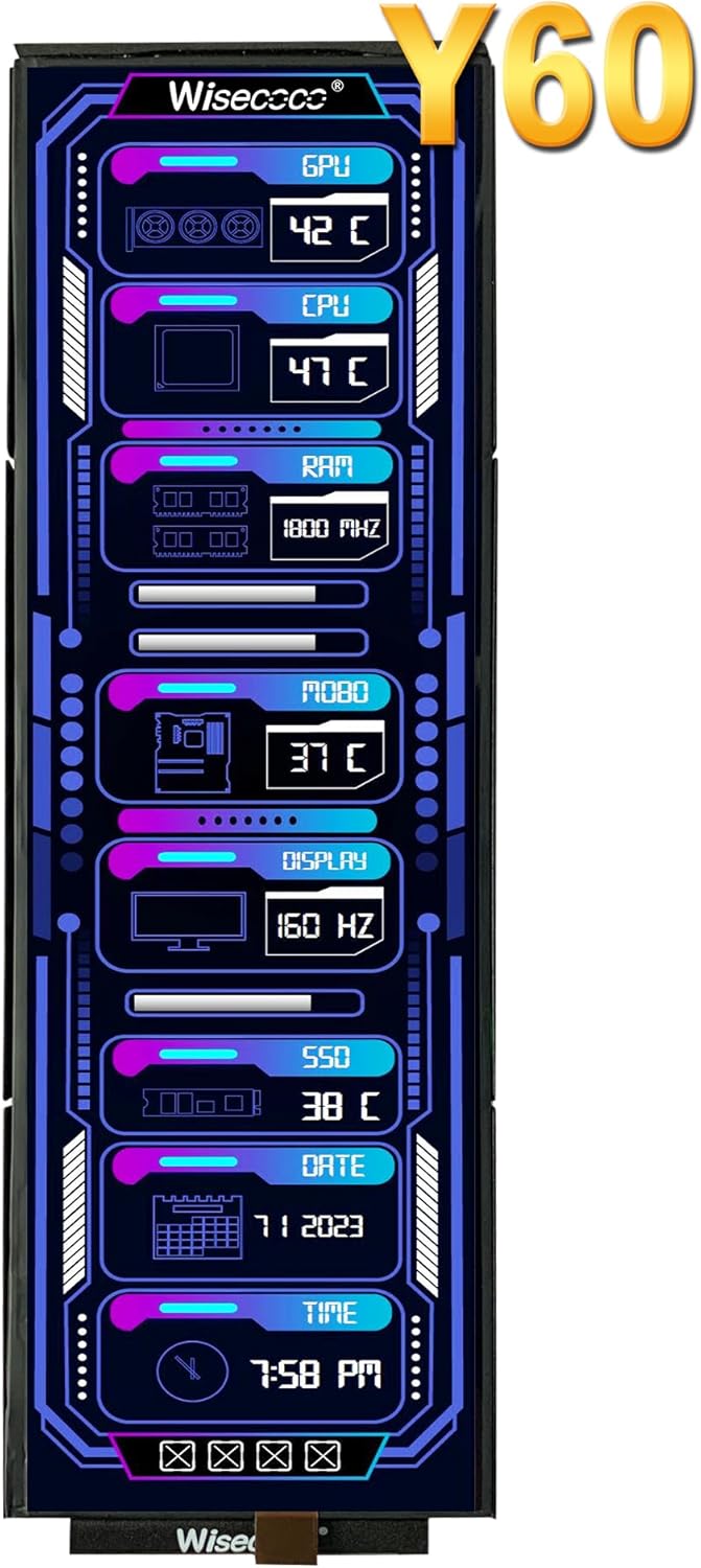 12.6 Inch Bar LCD Screen HDMI Display Monitor 1920×515 IPS DIY Kits Dual Built-in Speakers for Hyte Y60 Computer Gaming PC Case CPU GPU Secondary Monitor Easy Install Black 12.6 Inch Bar LCD Screen HDMI Display Monitor 1920×515 IPS DIY Kits Dual Built-in Speakers for Hyte Y60 Computer Gaming PC Case CPU GPU Secondary Monitor Easy Install Black