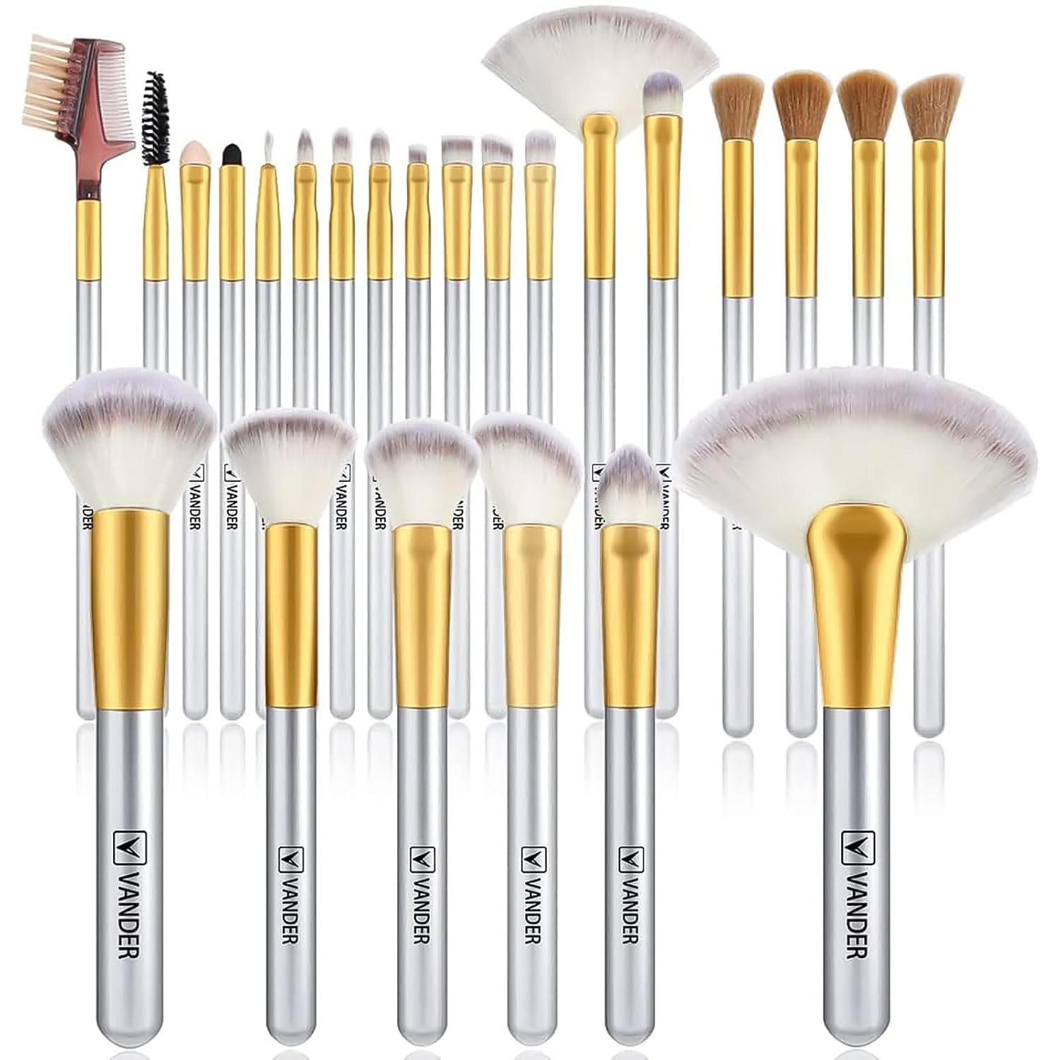 VANDER Makeup Brushes, 24pcs Premium Synthetic Makeup Brush Set for Foundation, Professional Eyeshadow, Eyeliner, Concealer Make up Brush Kit (Without Makeup Bag) Champagne VANDER Makeup Brushes, 24pcs Premium Synthetic Makeup Brush Set for Foundation, Professional Eyeshadow, Eyeliner, Concealer Make up Brush Kit (Without Makeup Bag) Champagne