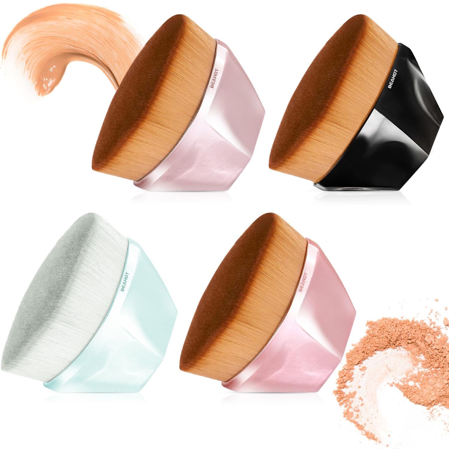 BEAHOT 4 Pack Foundation Makeup Brush – Flat Top Travel Kabuki Brush Momma Brush for Blending Liquid, Cream or Flawless Powder Cosmetics with Protective Case, Easy to Carry Make up Brush BEAHOT 4 Pack Foundation Makeup Brush – Flat Top Travel Kabuki Brush Momma Brush for Blending Liquid, Cream or Flawless Powder Cosmetics with Protective Case, Easy to Carry Make up Brush