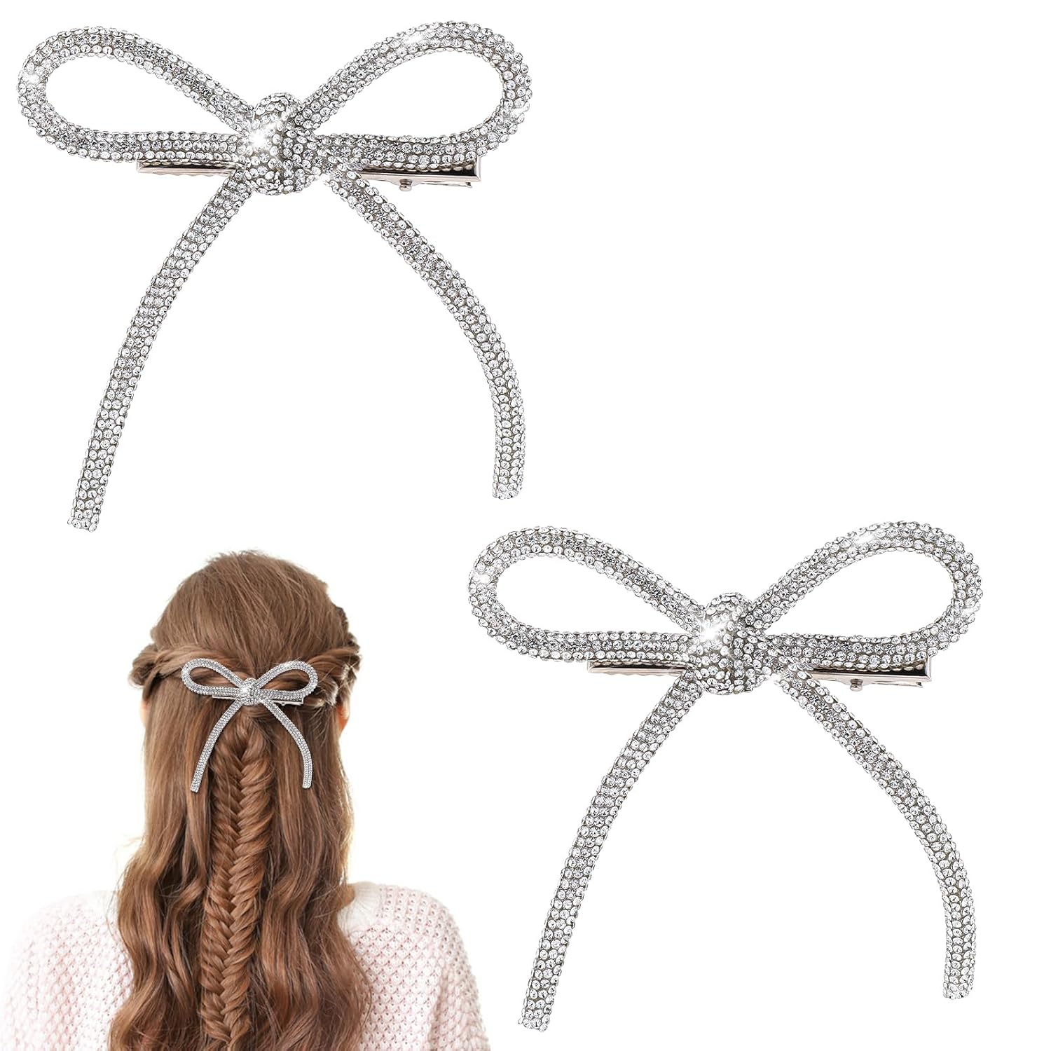2 Pcs Bow Hair Clips Rhinestone Hair Accessories Silver Hair Bows for Women Crystal Prom Hair Decoration Non-Slip Jeweled Bowknot Clips Duckbill Hair Barrettes for Girls Thick Long Short Hair 2 Pcs Bow Hair Clips Rhinestone Hair Accessories Silver Hair Bows for Women Crystal Prom Hair Decoration Non-Slip Jeweled Bowknot Clips Duckbill Hair Barrettes for Girls Thick Long Short Hair