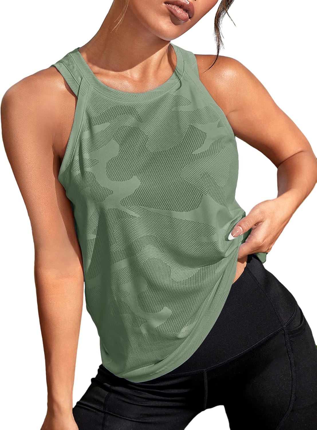 OYOANGLE Women’s Camo Print Sleeveless Workout Shirts Exercise Running Tank Tops Active Gym Tops OYOANGLE Women’s Camo Print Sleeveless Workout Shirts Exercise Running Tank Tops Active Gym Tops