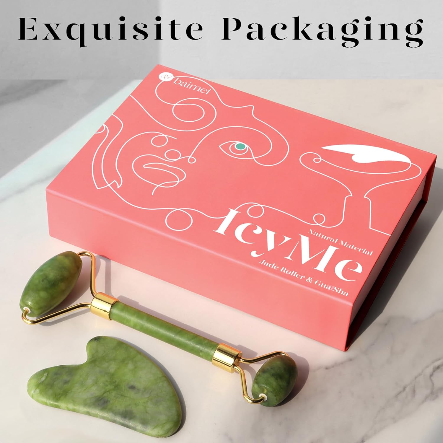 BAIMEI Jade Roller & Gua Sha, Face Roller, Facial Beauty Roller Skin Care Tools, Self Care Gift for Men Women, Massager for Face, Eyes, Neck, Relieve Fine Lines and Wrinkles – Green BAIMEI Jade Roller & Gua Sha, Face Roller, Facial Beauty Roller Skin Care Tools, Self Care Gift for Men Women, Massager for Face, Eyes, Neck, Relieve Fine Lines and Wrinkles – Green