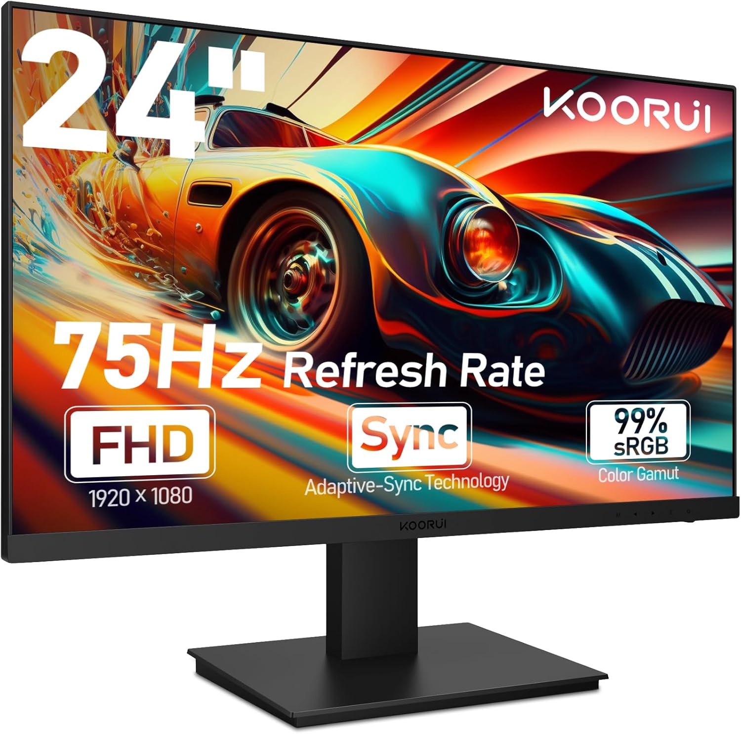 KOORUI 24 Inch Computer Gaming Monitor FHD 1920 x 1080p 75Hz, Ultra-Slim Bezels, 75 x 75 mm VESA Mountable, Adjustable Tilt, HDMI, VGA, Black KOORUI 24 Inch Computer Gaming Monitor FHD 1920 x 1080p 75Hz, Ultra-Slim Bezels, 75 x 75 mm VESA Mountable, Adjustable Tilt, HDMI, VGA, Black