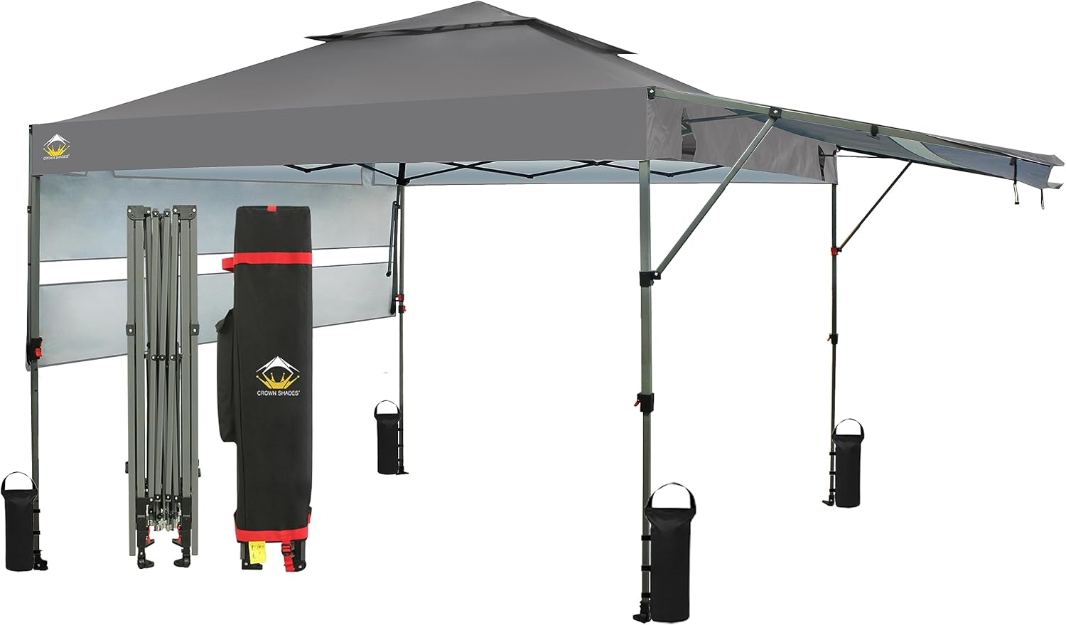 CROWN SHADES 10×10 Pop up Canopy Tent Patended Centerlock Instant Commercial Canopy with 150D Silver Coated Fabric Including 2 Extend Awnings, 4 Ropes, 8 Stakes, 4 Weight Bags, STO ‘N Go Bag, Grey CROWN SHADES 10×10 Pop up Canopy Tent Patended Centerlock Instant Commercial Canopy with 150D Silver Coated Fabric Including 2 Extend Awnings, 4 Ropes, 8 Stakes, 4 Weight Bags, STO ‘N Go Bag, Grey