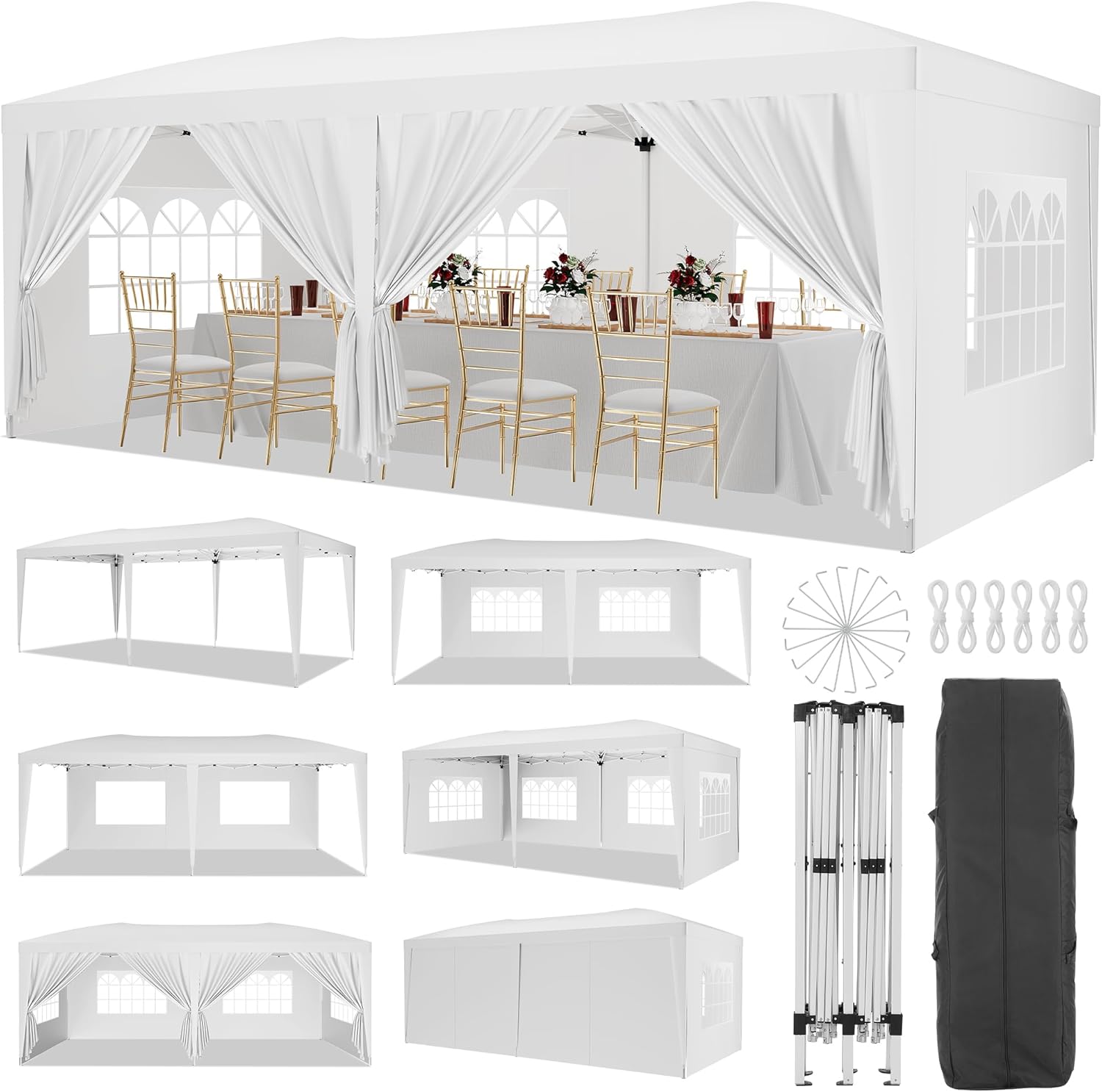 10×20 Pop Up Canopy Tent with 6 Removable Sidewalls, Commercial Heavy Duty Pop Up Canopy Tents for Parties, Large 10×20 Tents with 3 Adjustable Heights, Stakes X18, Ropes X6, White 10×20 Pop Up Canopy Tent with 6 Removable Sidewalls, Commercial Heavy Duty Pop Up Canopy Tents for Parties, Large 10×20 Tents with 3 Adjustable Heights, Stakes X18, Ropes X6, White