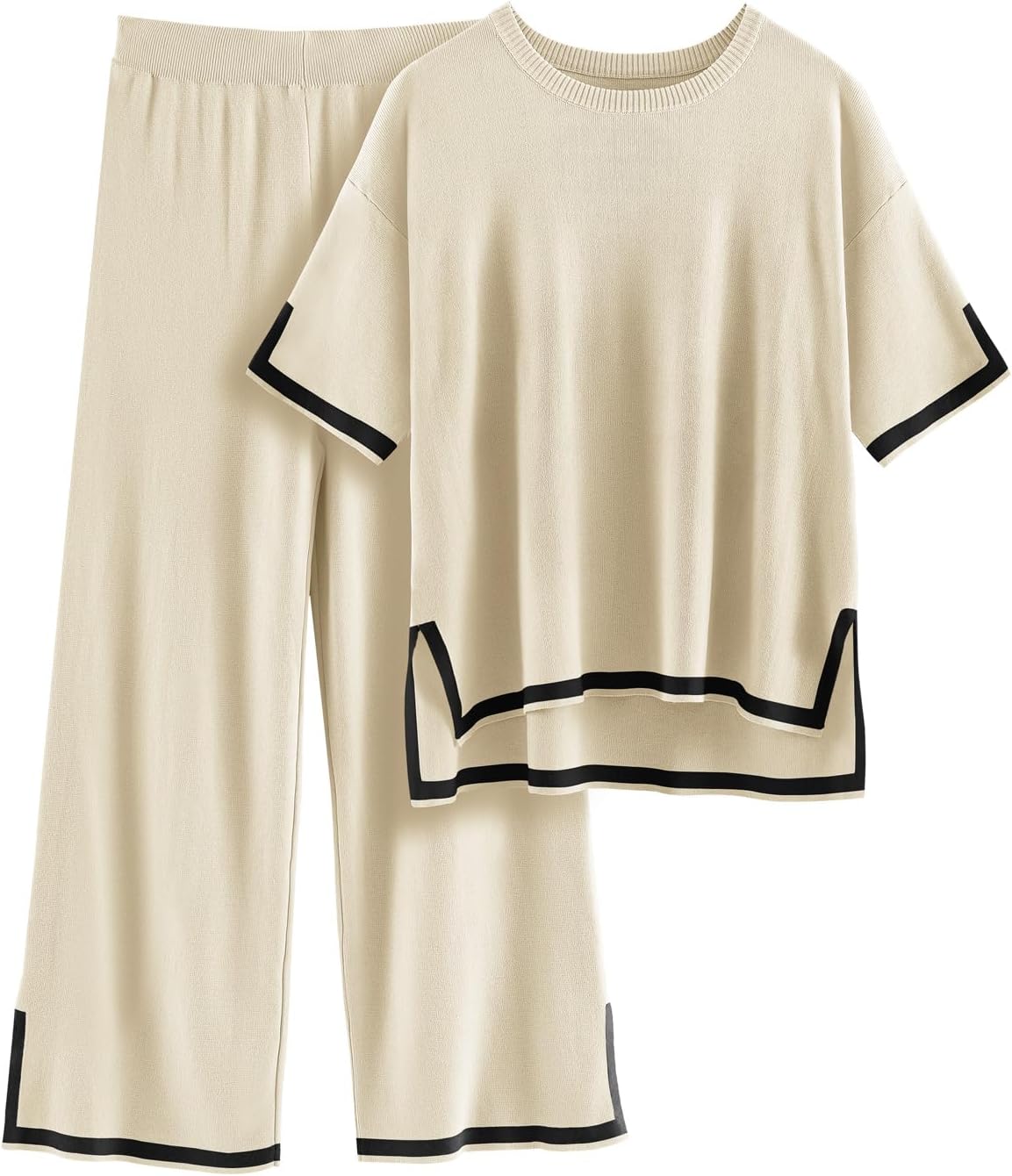 HEEKPEK 2 Piece Sets for Women Summer Outfits Travel Lounge Short Sleeve Sweater Matching Knit Pullover Tops Wide Leg Pants HEEKPEK 2 Piece Sets for Women Summer Outfits Travel Lounge Short Sleeve Sweater Matching Knit Pullover Tops Wide Leg Pants