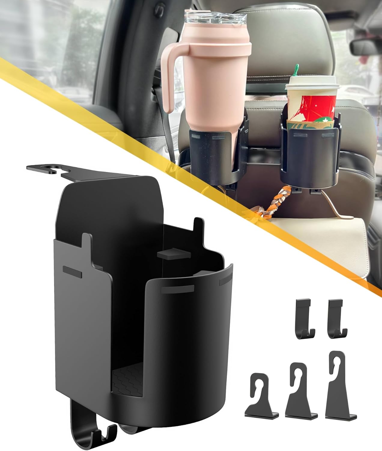 Headrest Cup Holder for Back Seat, Multifunctional Seat Back Organizer with Headrest Hooks for Car Travel Accessories, 3 in 1 Car Back Seat Cup Holder Headrest Cup Holder for Back Seat, Multifunctional Seat Back Organizer with Headrest Hooks for Car Travel Accessories, 3 in 1 Car Back Seat Cup Holder