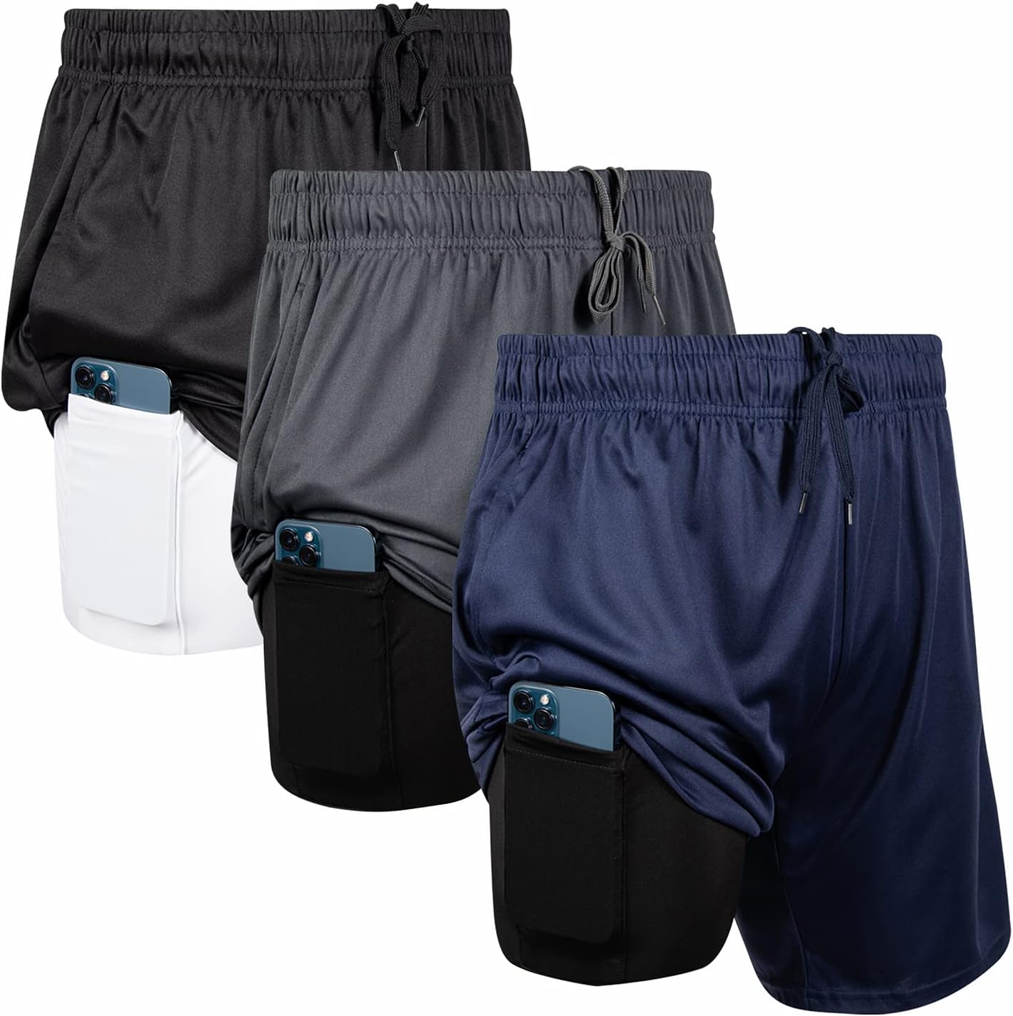 Ultra Performance 3 Pack Mens 2 in 1 Athletic Running Shorts 7 inch Inseam Workout Gym Compression Shorts for Men Ultra Performance 3 Pack Mens 2 in 1 Athletic Running Shorts 7 inch Inseam Workout Gym Compression Shorts for Men