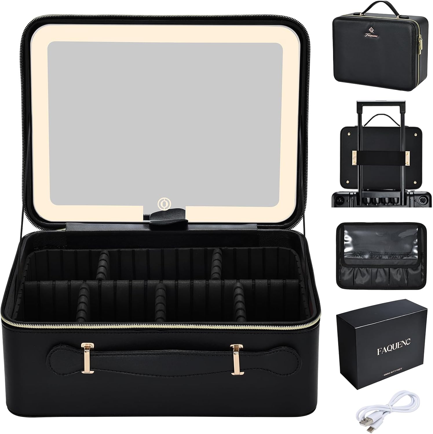 11.4 Inch Extra Large Makeup Bag with LED Lighted Mirror Leather Cosmetic Train Case Light up Mirror Portable Makeup Artist Storage Bag with Dividers Makeup Brush Holder Present Box Black 11.4 Inch Extra Large Makeup Bag with LED Lighted Mirror Leather Cosmetic Train Case Light up Mirror Portable Makeup Artist Storage Bag with Dividers Makeup Brush Holder Present Box Black