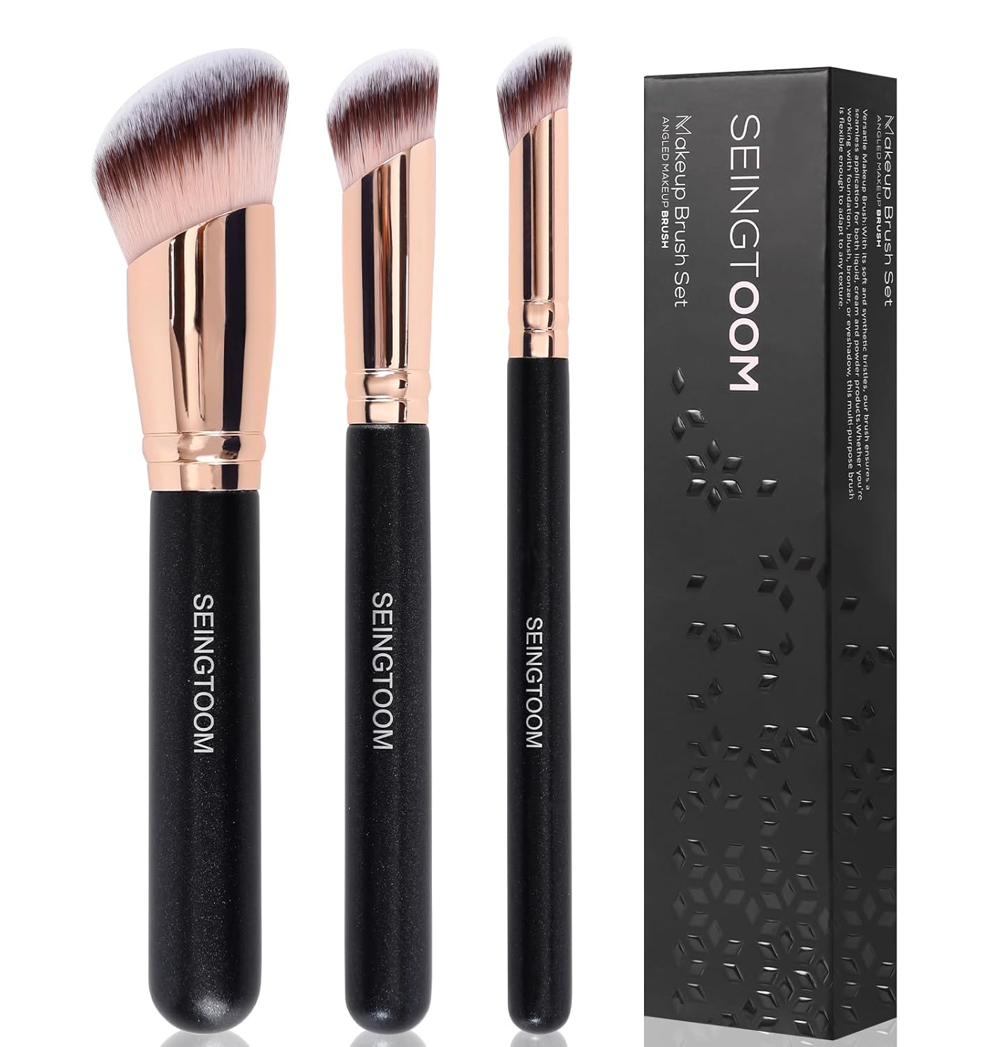 Angled Foundation Brush Contour Conceal Brush Set By SEINGTOOM – 3PCS Angled Synthetic Kabuki Makeup Brush (Black) Angled Foundation Brush Contour Conceal Brush Set By SEINGTOOM – 3PCS Angled Synthetic Kabuki Makeup Brush (Black)
