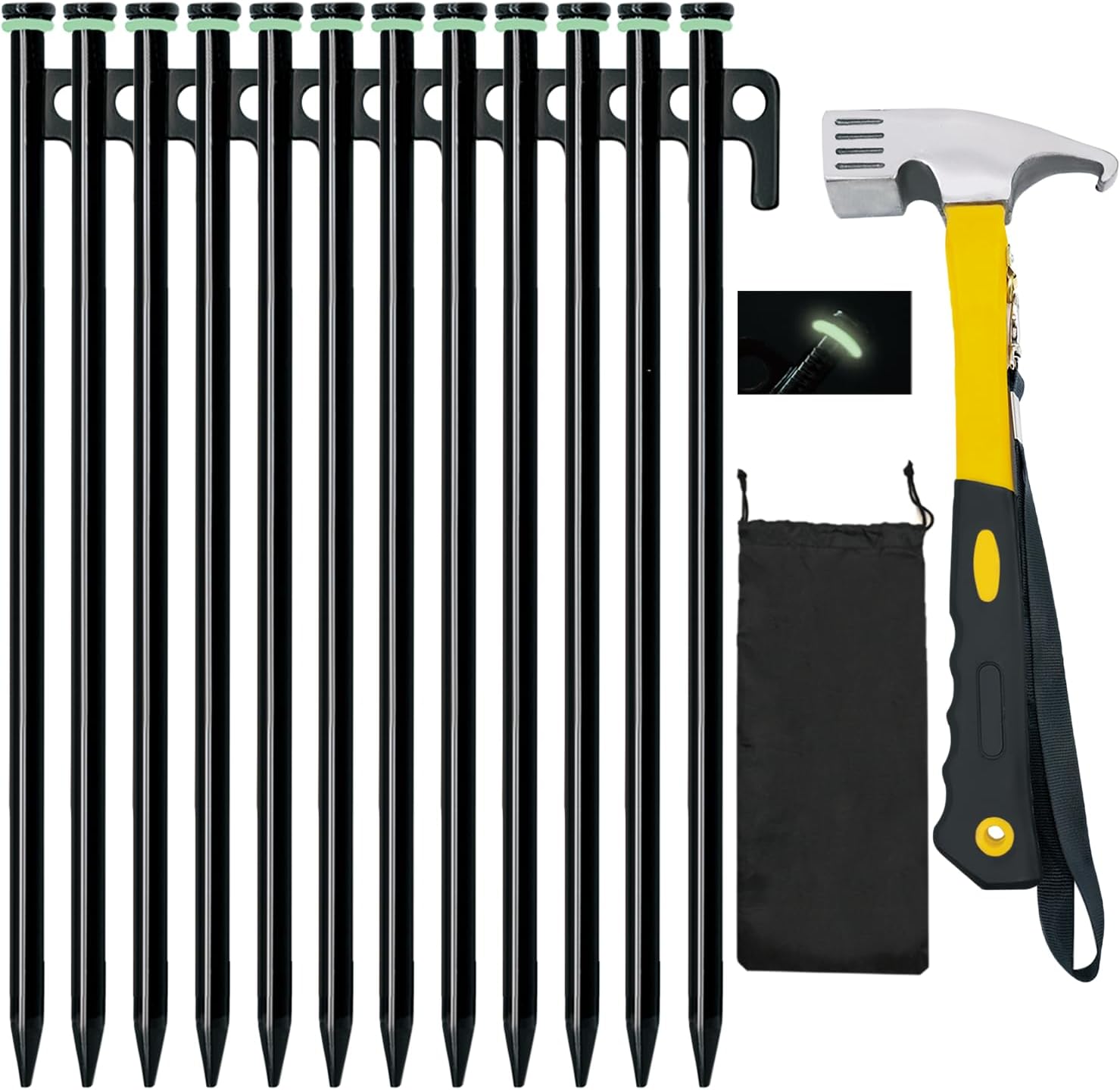 12 Pack Tent Stake with Hammer, 16in Heavy Duty Tent Stakes + 10in Camping Hammer+Storage Pouch, Forged Steel Tent Stakes for Camping Used on Rocks(12 Pack 16in Tent Stakes+Hammer 12 Pack Tent Stake with Hammer, 16in Heavy Duty Tent Stakes + 10in Camping Hammer+Storage Pouch, Forged Steel Tent Stakes for Camping Used on Rocks(12 Pack 16in Tent Stakes+Hammer