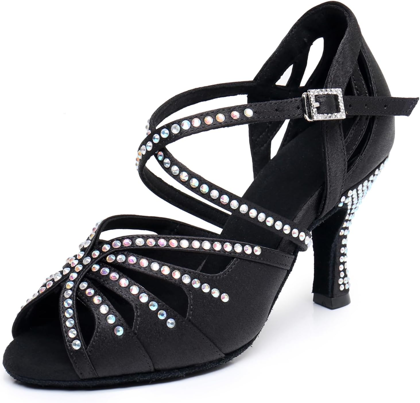 Ballroom Dance Shoes For Women – Salsa Latin Dancing Shoes, Professional 3 Inch Ladies Satin Rhinestone Dance Heels, 3"Mid Heel Suede Sole Ballroom Dance Shoes For Women – Salsa Latin Dancing Shoes, Professional 3 Inch Ladies Satin Rhinestone Dance Heels, 3"Mid Heel Suede Sole