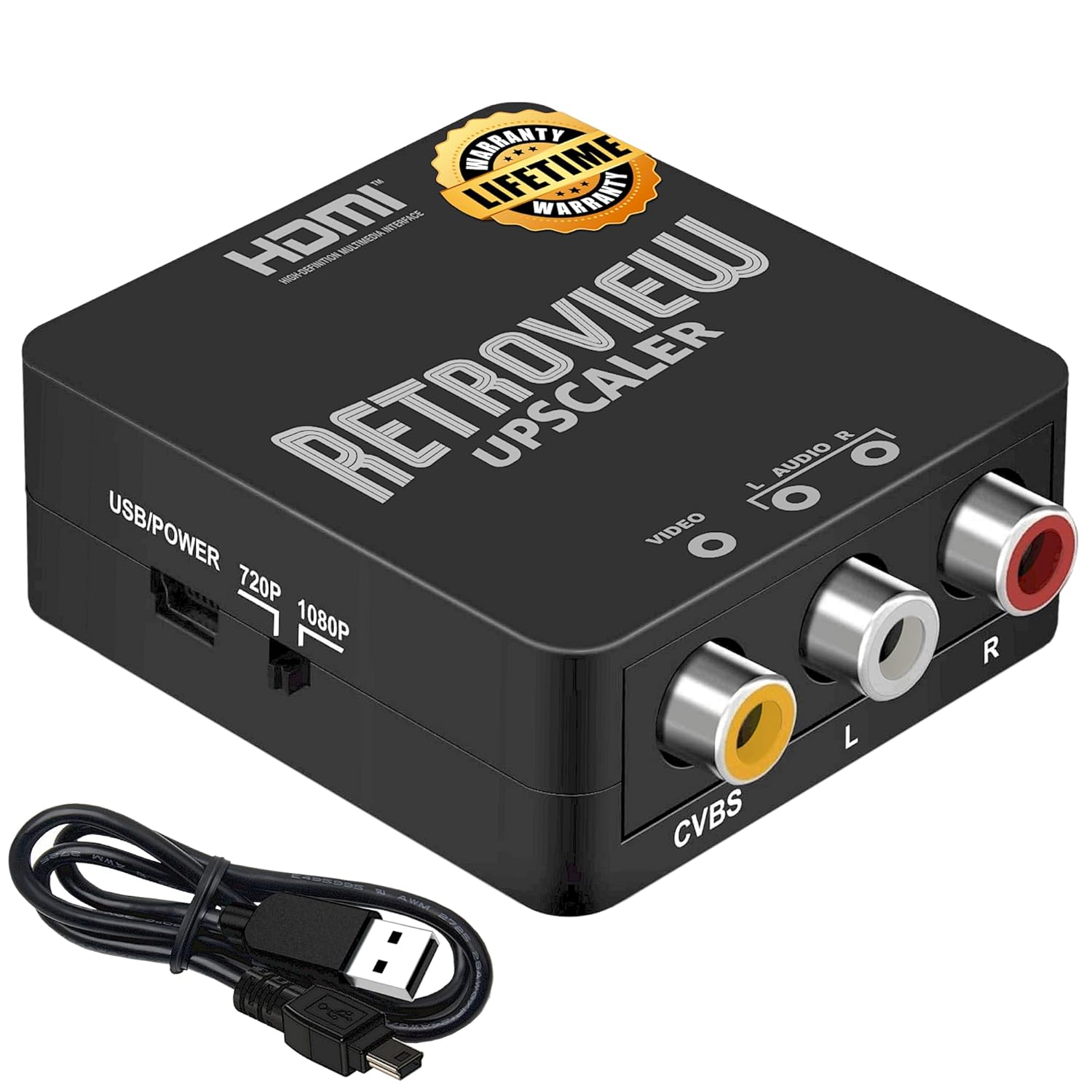 RETROVIEW Video Upscaler, AV to HDMI Converter, RCA to HDMI, 720P/1080P for TV, PS2, PS3, Xbox, NES, SNES, SEGA, VHS, VCR, DVD, Blu-Ray, easily connect vintage devices to modern displays RETROVIEW Video Upscaler, AV to HDMI Converter, RCA to HDMI, 720P/1080P for TV, PS2, PS3, Xbox, NES, SNES, SEGA, VHS, VCR, DVD, Blu-Ray, easily connect vintage devices to modern displays