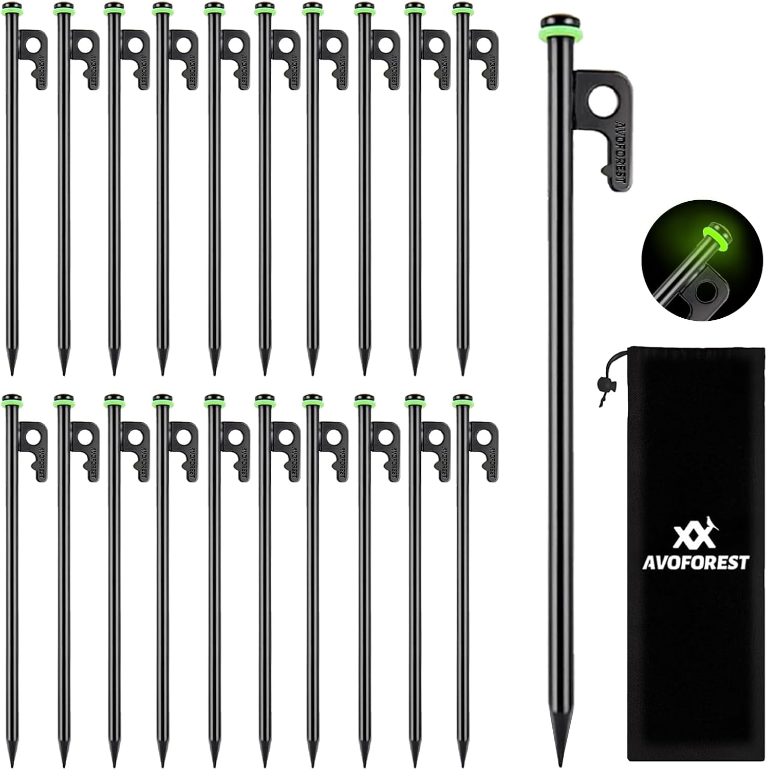 12Inch Heavy Duty Tent Stakes,20 PCS Tent Pegs Metal+Fluorescent Silicone Rings+ Storage Bag for Camping (20pcs) 12Inch Heavy Duty Tent Stakes,20 PCS Tent Pegs Metal+Fluorescent Silicone Rings+ Storage Bag for Camping (20pcs)