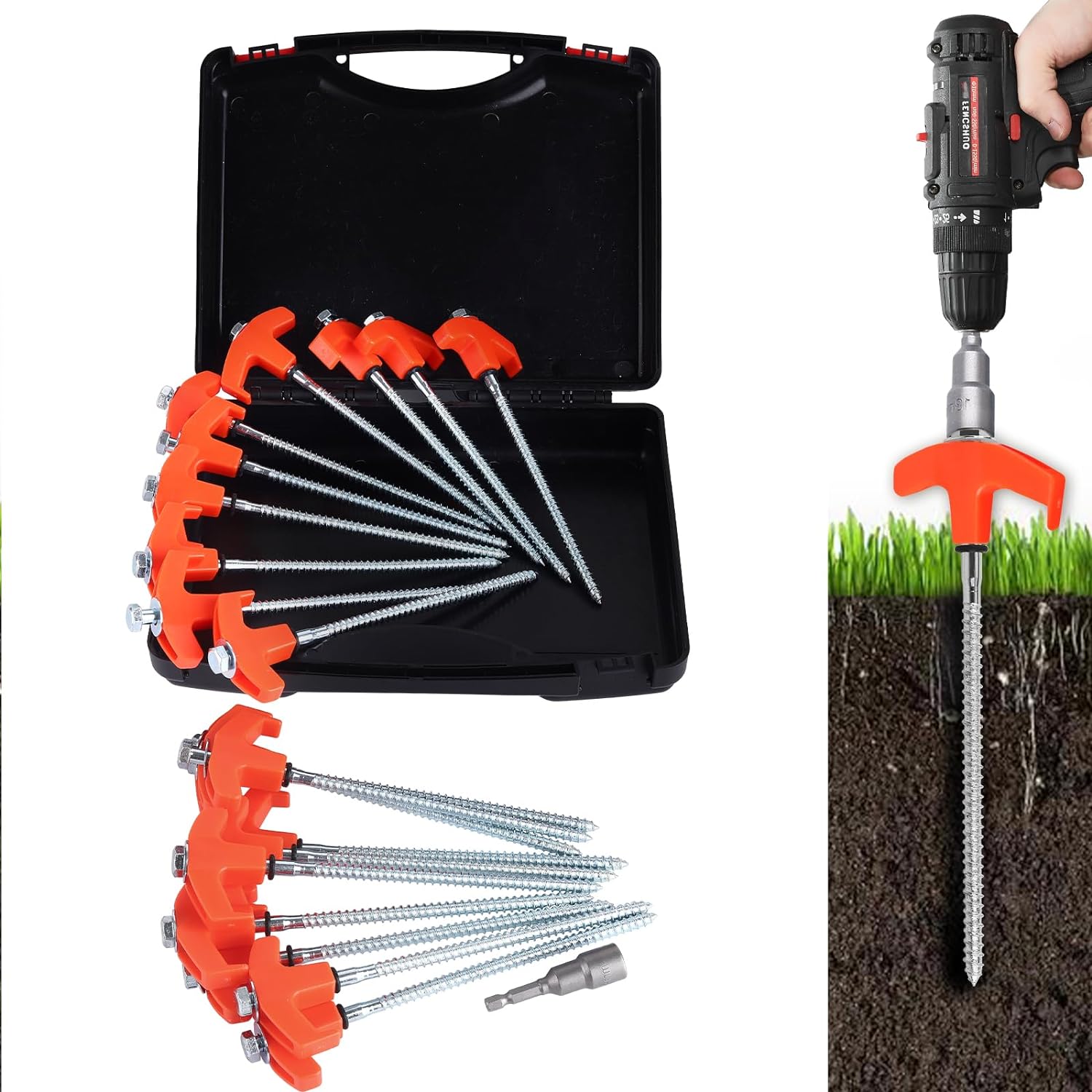20 Pack 8″ Screw in Tent Stakes for Drilling with Hex Heads – Heavy Duty Stainless Steel Tent Pegs/Nails/Spikes, Ground Anchors, Grow in Dark – for Camping, Grassland, Portable Box (Orange) 20 Pack 8″ Screw in Tent Stakes for Drilling with Hex Heads – Heavy Duty Stainless Steel Tent Pegs/Nails/Spikes, Ground Anchors, Grow in Dark – for Camping, Grassland, Portable Box (Orange)