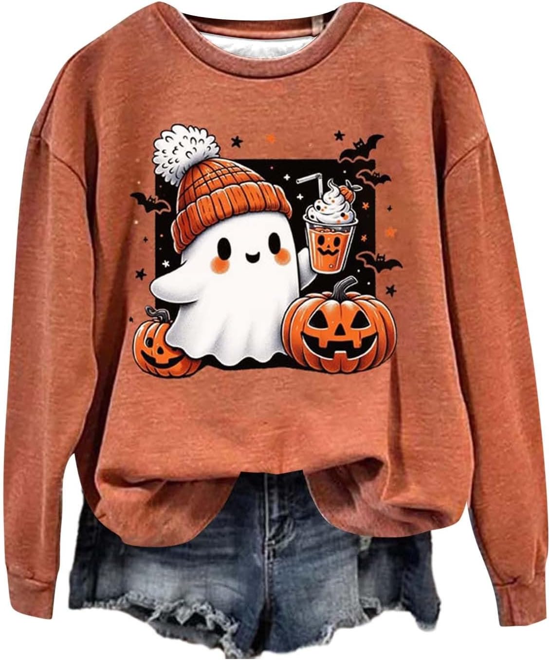 Generic Halloween Pumpkin Sweatshirts Women Funny Ghost Graphic Sweatshirt Spooky Season Party Sweater Fall Pullover Top Generic Halloween Pumpkin Sweatshirts Women Funny Ghost Graphic Sweatshirt Spooky Season Party Sweater Fall Pullover Top