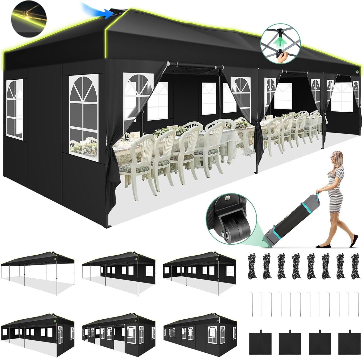 COBIZI 10×30 Pop Up Canopy with 8 Sidewalls, Party Tent for Wedding with 3 Adjustable Height, Outdoor Commercial Canopy Waterproof UPF50+ with Air Vent, Wheeled Bag, Sandbags, Stakes, Ropes, Black COBIZI 10×30 Pop Up Canopy with 8 Sidewalls, Party Tent for Wedding with 3 Adjustable Height, Outdoor Commercial Canopy Waterproof UPF50+ with Air Vent, Wheeled Bag, Sandbags, Stakes, Ropes, Black