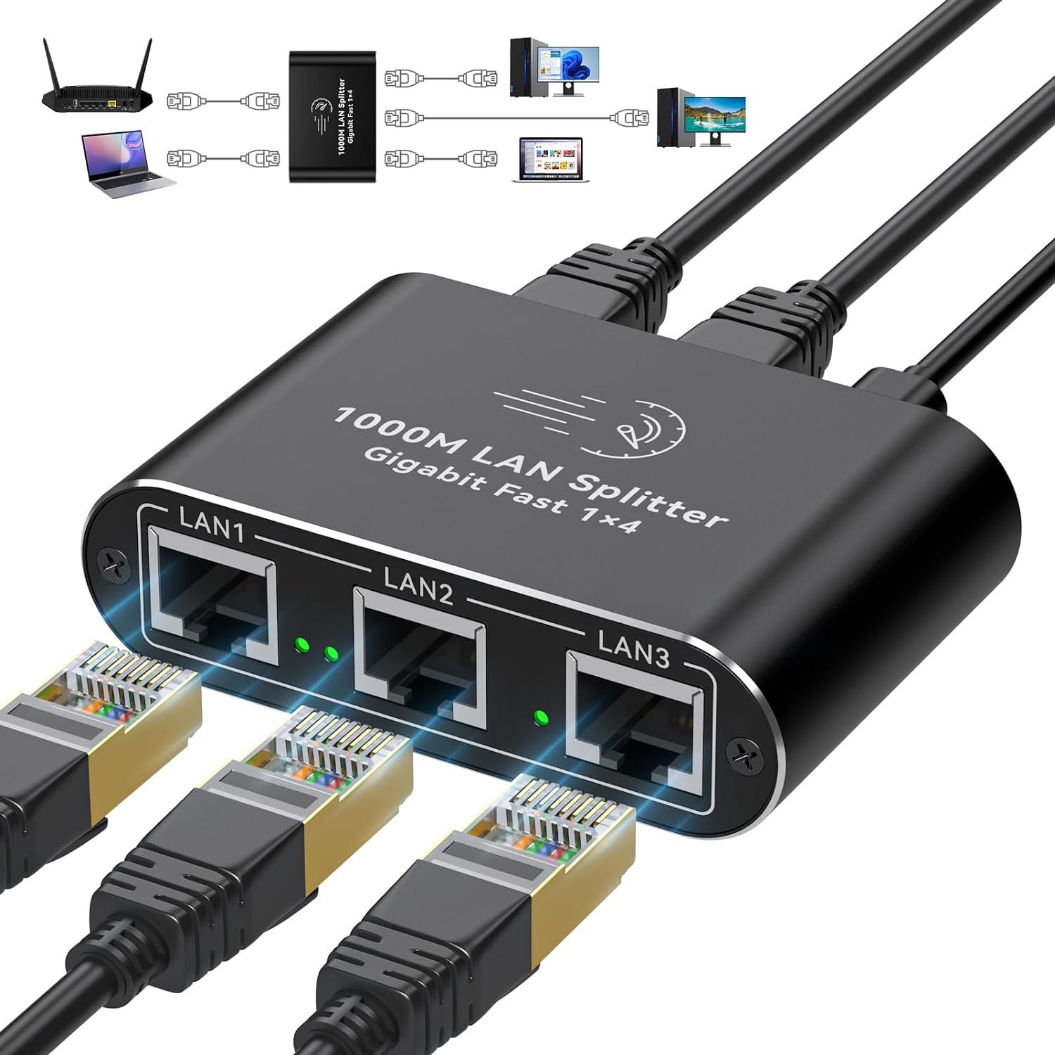 Ethernet Splitter 1 to 4 1000Mbps Internet Splitter LAN Splitter Either Network Splitter with USB Power Cable, High Speed RJ45 Ethernet Cable Splitter Adapter for Cat 6/5e/7/8 Cables Ethernet Splitter 1 to 4 1000Mbps Internet Splitter LAN Splitter Either Network Splitter with USB Power Cable, High Speed RJ45 Ethernet Cable Splitter Adapter for Cat 6/5e/7/8 Cables