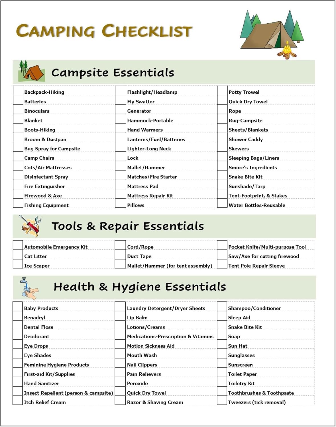 Ultimate Camping Hiking Gear Accessories Equipment Checklist -Laminated & Double Sided – Never Forget Packing Items Ultimate Camping Hiking Gear Accessories Equipment Checklist -Laminated & Double Sided – Never Forget Packing Items