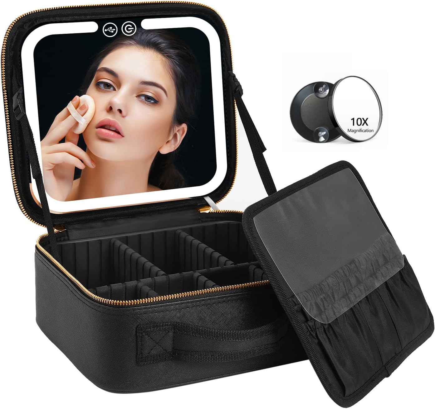 VANMRIOR Travel Makeup Bag with LED Lighted Make up Case with Mirror 3 Color Setting Cosmetic Makeup Box Organizer Vanity Case for Women Beauty Tools Accessories Case Rechargeable VANMRIOR Travel Makeup Bag with LED Lighted Make up Case with Mirror 3 Color Setting Cosmetic Makeup Box Organizer Vanity Case for Women Beauty Tools Accessories Case Rechargeable