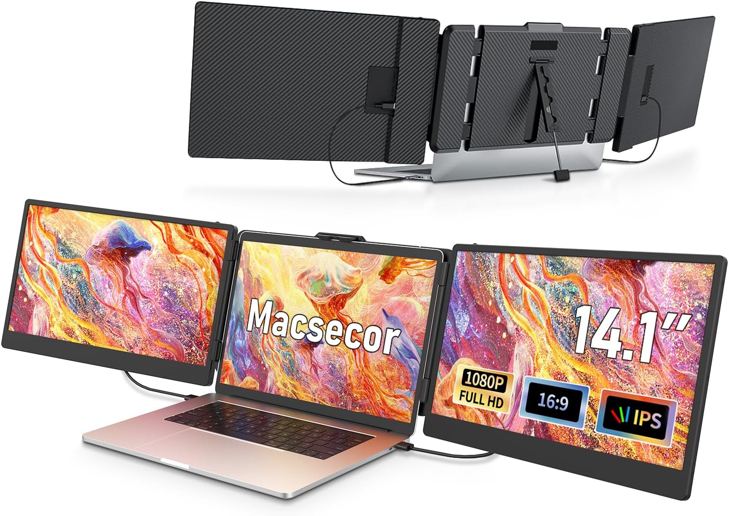14.1” Laptop Screen Extender, 1080P FHD Triple Portable Monitor for Laptop USB C HDMI, Plug-Play Laptop Monitor Extender for 13”-17” Laptops, for Mac/Wins/Android/Switch 14.1” Laptop Screen Extender, 1080P FHD Triple Portable Monitor for Laptop USB C HDMI, Plug-Play Laptop Monitor Extender for 13”-17” Laptops, for Mac/Wins/Android/Switch