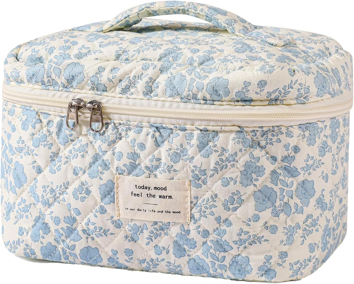 uekeboag Large Travel Quilted Makeup Bag for Women, Floral Cotton Cosmetic Bag, Coquette Aesthetic Floral Toiletry Organizer Bag uekeboag Large Travel Quilted Makeup Bag for Women, Floral Cotton Cosmetic Bag, Coquette Aesthetic Floral Toiletry Organizer Bag