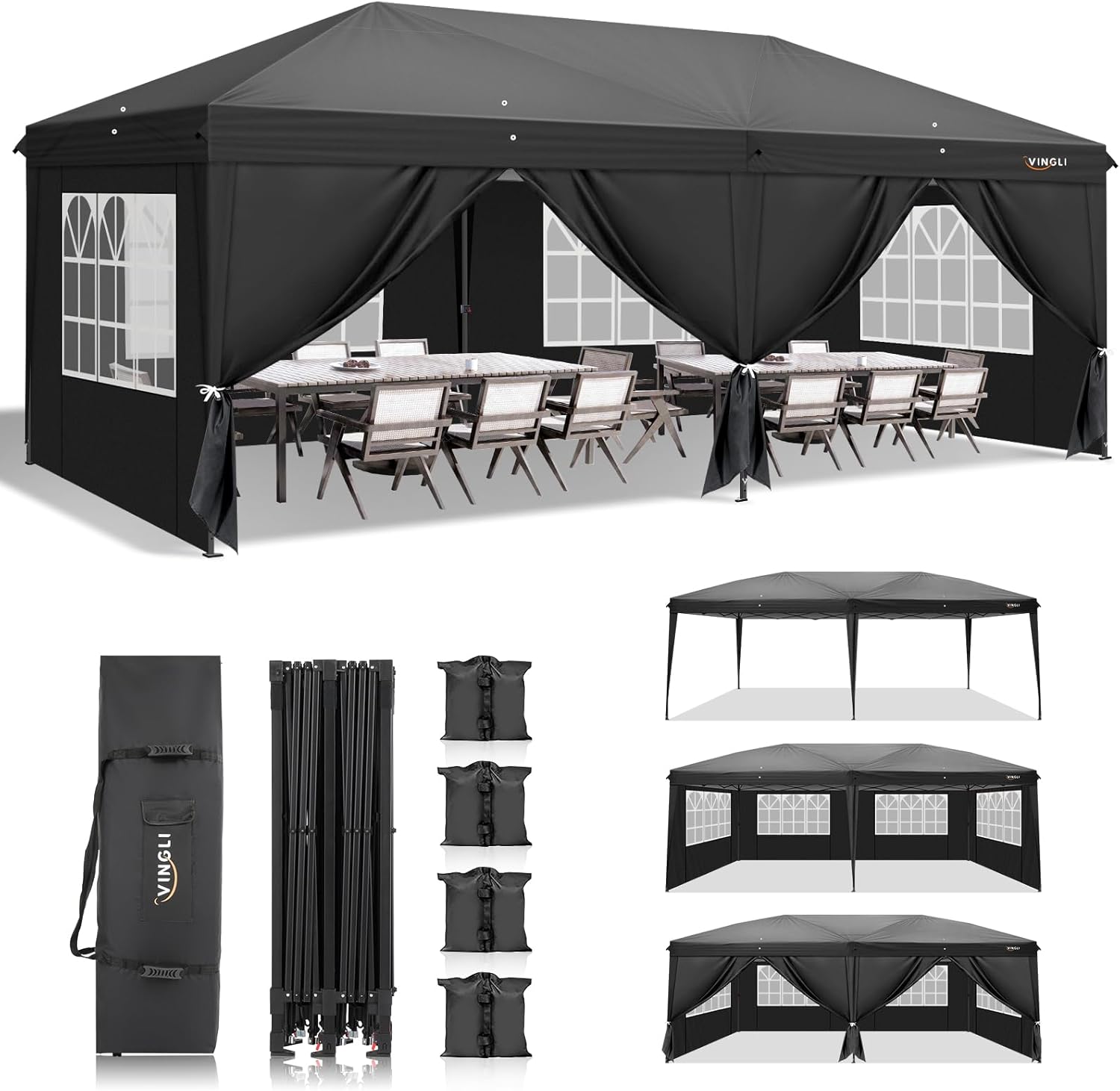 VINGLI 10×20 ft Pop Up Canopy Tent with 6 Sidewalls, Canopy 10×20 with Carry Bag, Outdoor Gazebo Canopy Tent Camping Tent, Patio Event Tent Outdoor Canopy Commercial Canopy(Black) VINGLI 10×20 ft Pop Up Canopy Tent with 6 Sidewalls, Canopy 10×20 with Carry Bag, Outdoor Gazebo Canopy Tent Camping Tent, Patio Event Tent Outdoor Canopy Commercial Canopy(Black)