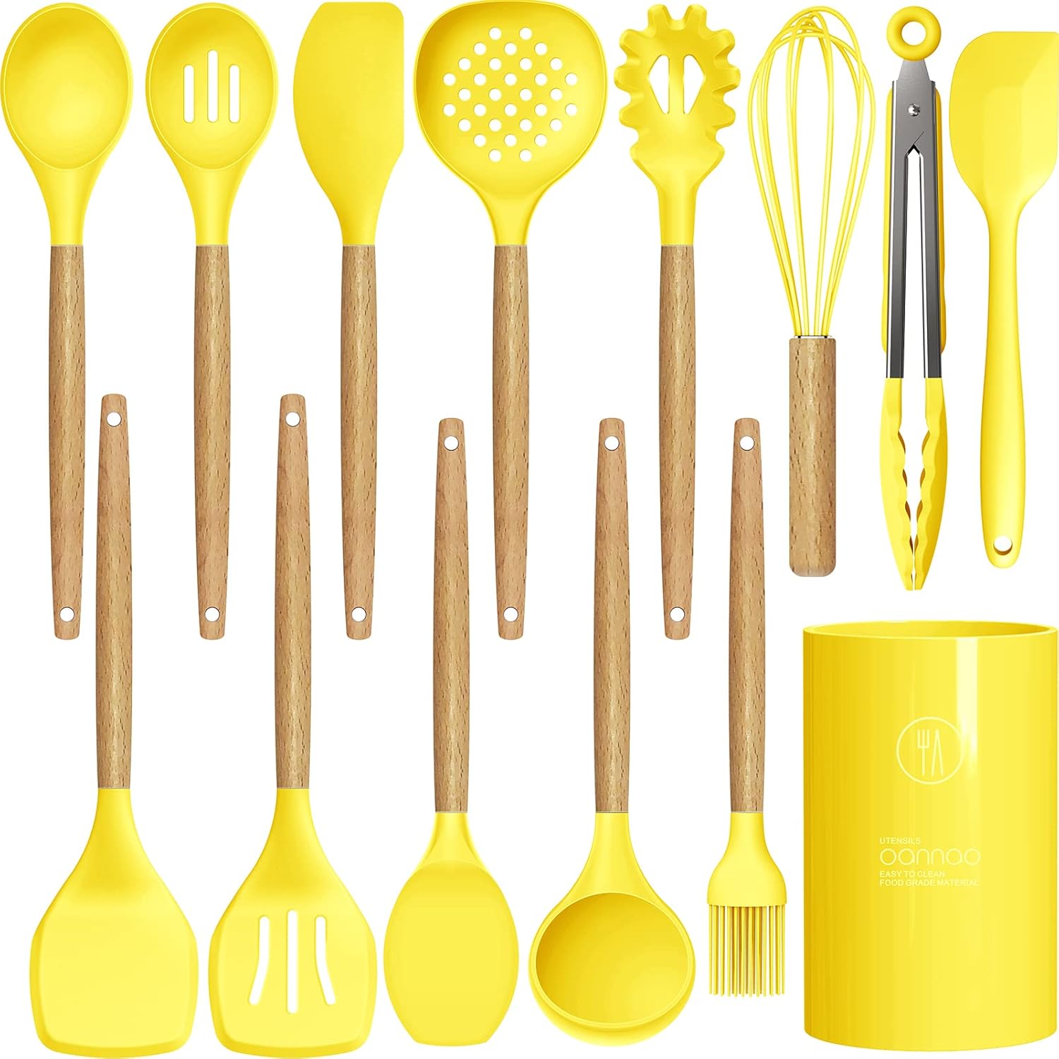 14 Pcs Silicone Cooking Utensils Kitchen Utensil Set – 446°F Heat Resistant,Turner Tongs,Spatula,Spoon,Brush,Whisk, Wooden Handles Yellow Kitchen Gadgets Tools Set for Nonstick Cookware (BPA Free) 14 Pcs Silicone Cooking Utensils Kitchen Utensil Set – 446°F Heat Resistant,Turner Tongs,Spatula,Spoon,Brush,Whisk, Wooden Handles Yellow Kitchen Gadgets Tools Set for Nonstick Cookware (BPA Free)