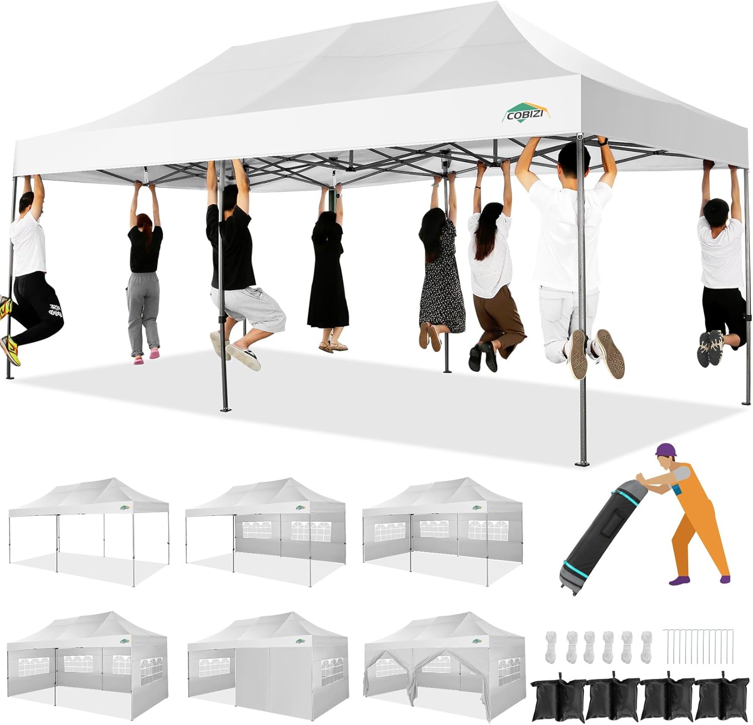 COBIZI 10×20 Heavy Duty Pop up Canopy Tent with 6 sidewalls Easy Up Commercial Outdoor Wedding Party Tents for Parties All Season Wind & Waterproof Gazebo Roller Bag,White(Frame Thickened) COBIZI 10×20 Heavy Duty Pop up Canopy Tent with 6 sidewalls Easy Up Commercial Outdoor Wedding Party Tents for Parties All Season Wind & Waterproof Gazebo Roller Bag,White(Frame Thickened)