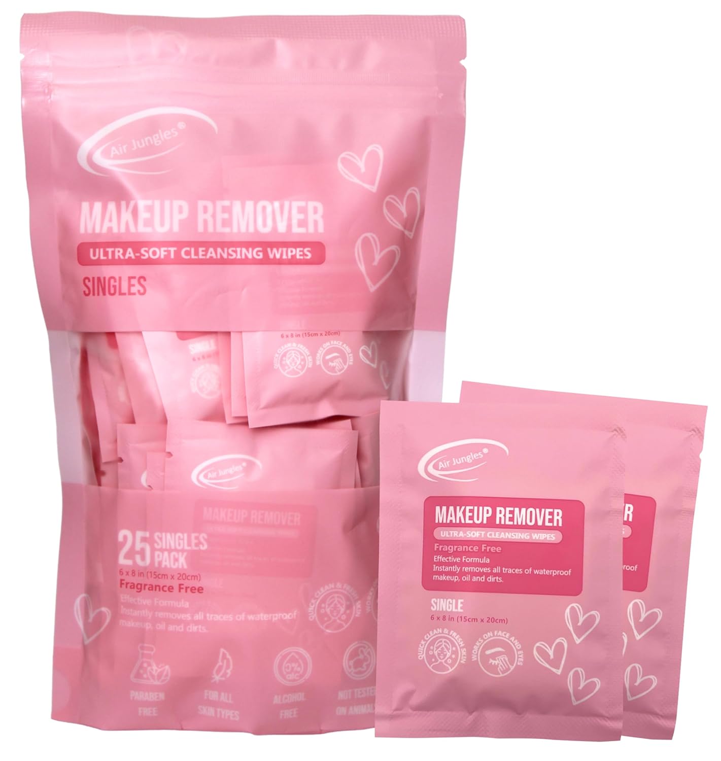 Air Jungles Makeup Remover Wipes Singles 25 Count, Fragrance-Free, Gentle Removes Makeup and Oil, Soft Cleansing Wipes, Alcohol Free, Large 6″ x 8″ Unfolded Wipe Size Air Jungles Makeup Remover Wipes Singles 25 Count, Fragrance-Free, Gentle Removes Makeup and Oil, Soft Cleansing Wipes, Alcohol Free, Large 6″ x 8″ Unfolded Wipe Size