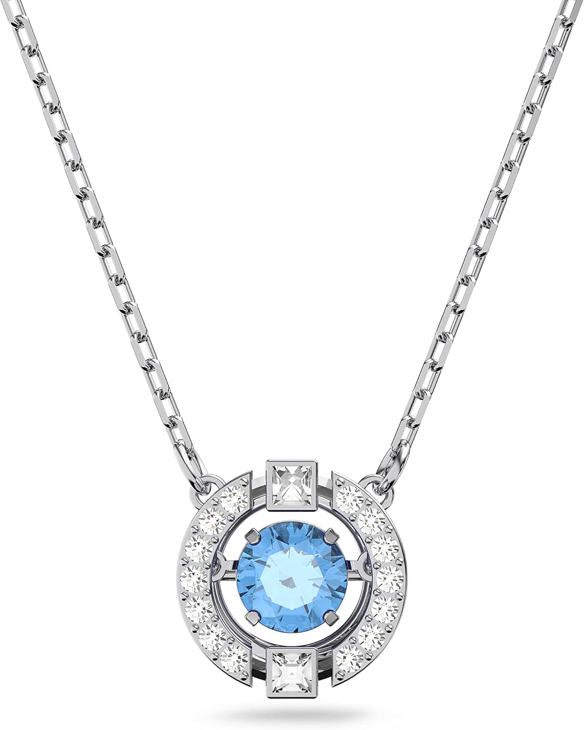 SWAROVSKI Sparkling Dance Necklace and Earrings Jewelry Collection, Rhodium Finish, Blue Crystals, Clear Crystals SWAROVSKI Sparkling Dance Necklace and Earrings Jewelry Collection, Rhodium Finish, Blue Crystals, Clear Crystals