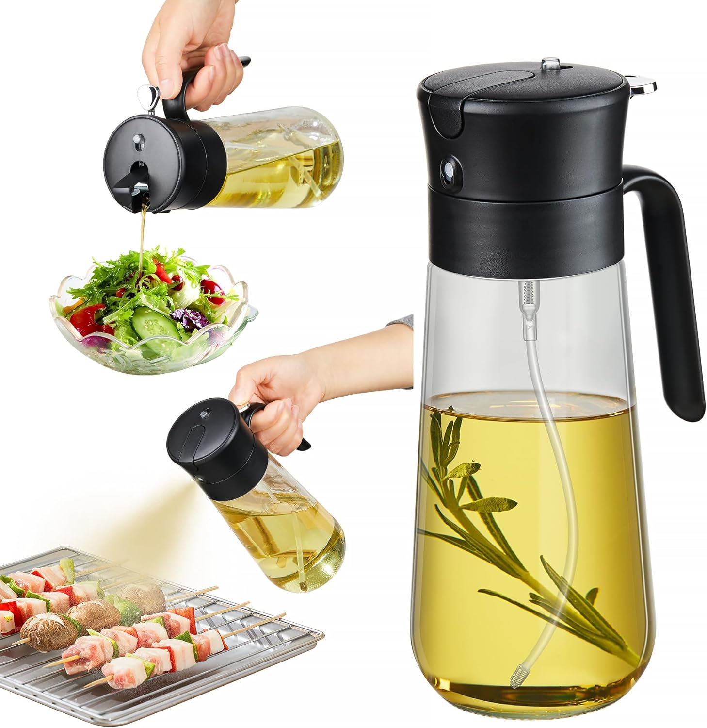 Glass Olive Oil Dispenser Bottle & Oil Sprayer Bottle 2 In 1 for Kitchen Cooking, Auto Flip Cap, 18oz Black Glass Olive Oil Dispenser Bottle & Oil Sprayer Bottle 2 In 1 for Kitchen Cooking, Auto Flip Cap, 18oz Black