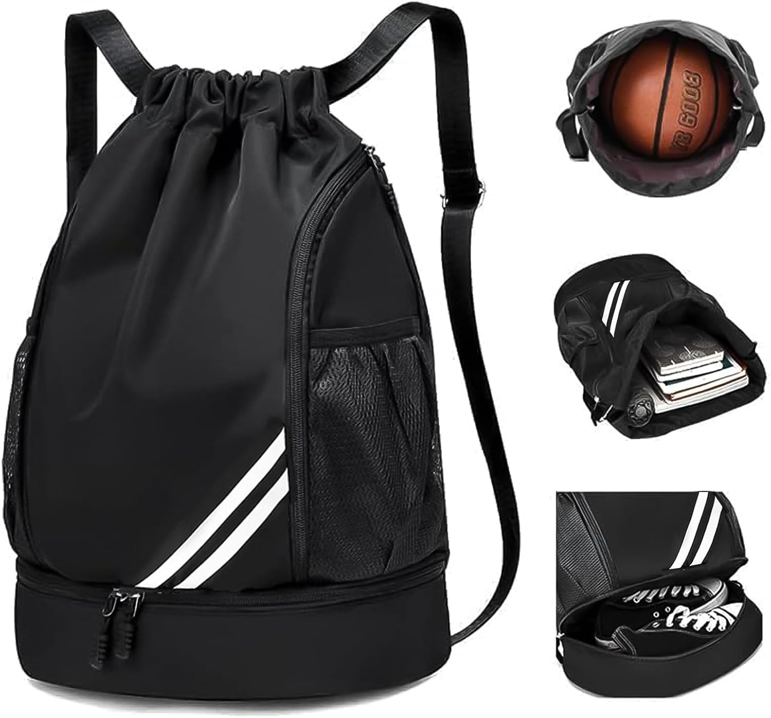 Drawstring Backpack Bag Beach Sports Yoga Gym Bag with Side Mesh Pockets, Basketball Bag with Shoes Compartment for Women Men Drawstring Backpack Bag Beach Sports Yoga Gym Bag with Side Mesh Pockets, Basketball Bag with Shoes Compartment for Women Men