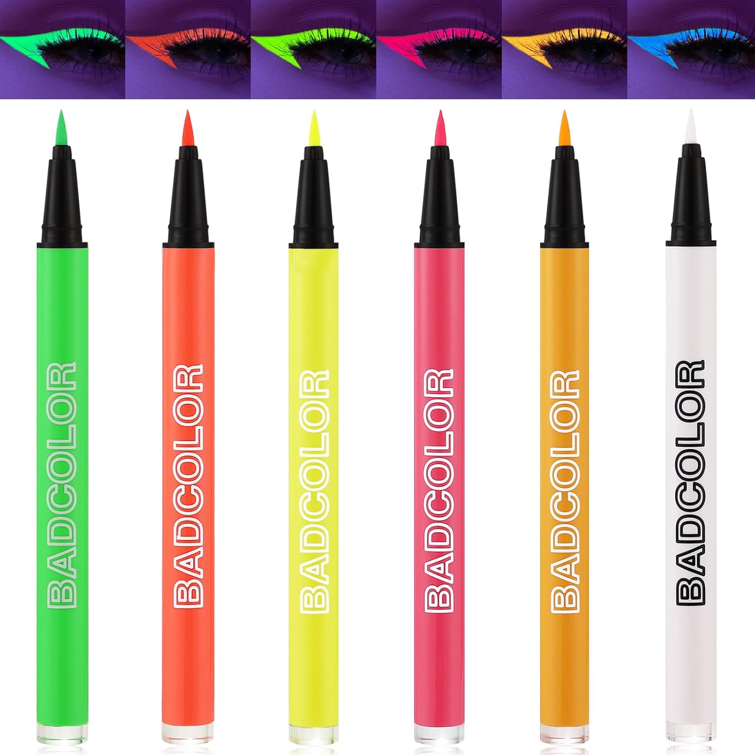 6 Colors UV Liquid Eyeliner Set, Pigmented Neon Colored Makeup Eyeliners Pen, Colorful Waterproof Smudge-proof Graphic Eye Liners Kit for Music Festival Concert Rave Party 6 Colors UV Liquid Eyeliner Set, Pigmented Neon Colored Makeup Eyeliners Pen, Colorful Waterproof Smudge-proof Graphic Eye Liners Kit for Music Festival Concert Rave Party