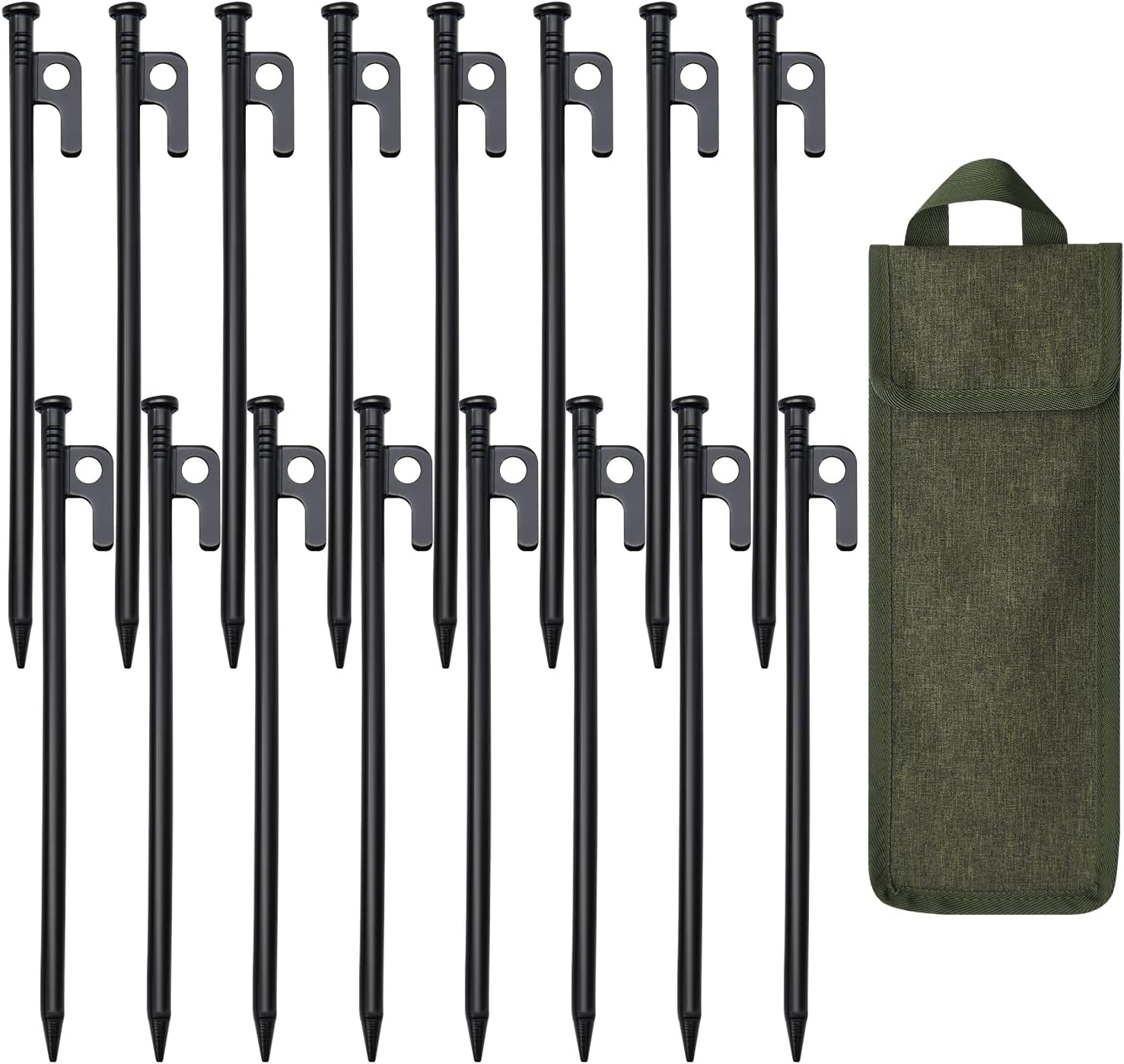 16 Pack Tent Stakes, 10in Tent Stakes Heavy Duty with Storage Bag, Forged Steel Tent Pegs for Camping Unbreakable and Inflexible(16pcs 10in Stakes) 16 Pack Tent Stakes, 10in Tent Stakes Heavy Duty with Storage Bag, Forged Steel Tent Pegs for Camping Unbreakable and Inflexible(16pcs 10in Stakes)