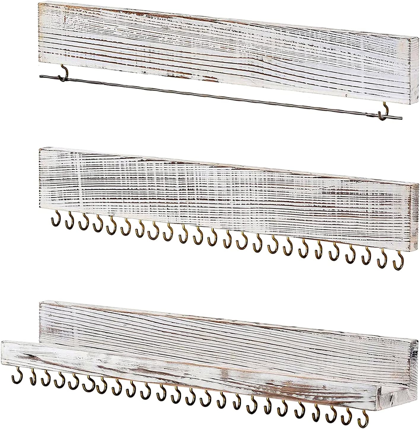 Hanging Jewelry Rack Set of 3, Wall-mounted Wooden Jewelry Storage Rack Shelf, Earrings, Necklaces, Bracelets Organizer Shelves Holder Hanging Jewelry Rack Set of 3, Wall-mounted Wooden Jewelry Storage Rack Shelf, Earrings, Necklaces, Bracelets Organizer Shelves Holder