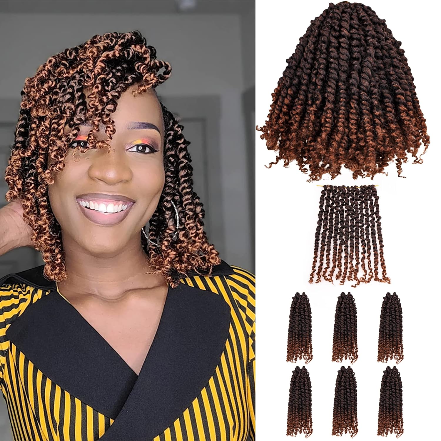 10 Inches 7 Packs Pre Looped Pretwisted Passion Twist Crochet Hair for Black Women and Kids-Ombre Brown,Soft Hair Extensions Braided by Synthetic Spring Kinky Twist Bohemian Curl(10″-7 Packs,T1B/30) 10 Inches 7 Packs Pre Looped Pretwisted Passion Twist Crochet Hair for Black Women and Kids-Ombre Brown,Soft Hair Extensions Braided by Synthetic Spring Kinky Twist Bohemian Curl(10″-7 Packs,T1B/30)