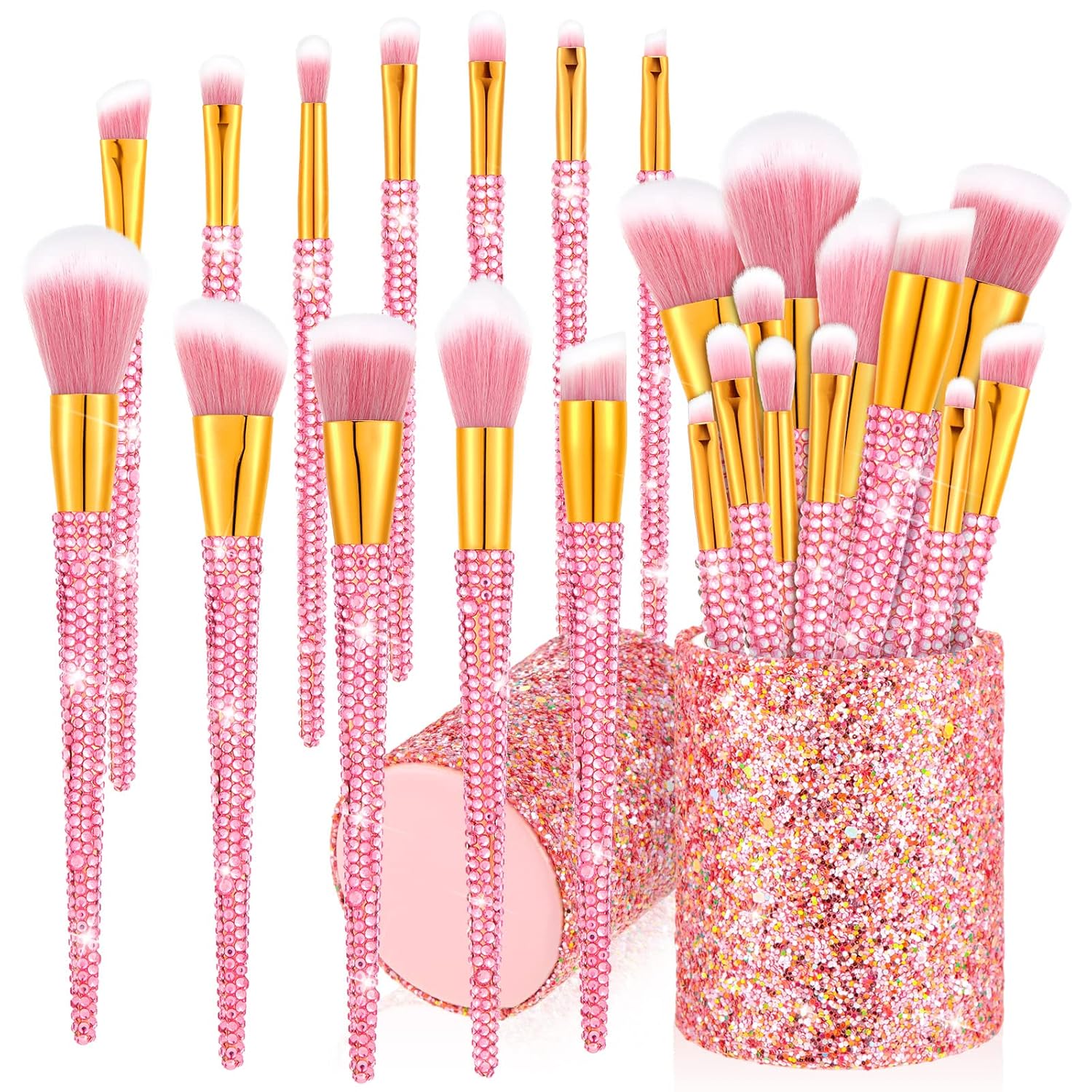 13 Pieces Rhinestone Makeup Brushes Set Bling Crystal Professional Face Cosmetics Blending Liquid Foundation Powder Concealer Eye Shadows Make up Beauty Tool Glitter with Holder (Pink) 13 Pieces Rhinestone Makeup Brushes Set Bling Crystal Professional Face Cosmetics Blending Liquid Foundation Powder Concealer Eye Shadows Make up Beauty Tool Glitter with Holder (Pink)