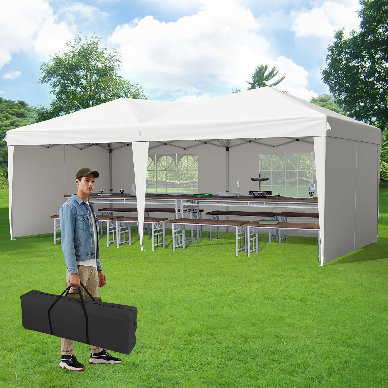 Upgraded 10×20 Canopy with Removable Sidewalls, Waterproof Heavy Duty 10×20 Pop Up Canopy with Sand Bags, Sun-Resistant White Foldable Event Tent with Carry Bag for Wedding, Party, Backyard Upgraded 10×20 Canopy with Removable Sidewalls, Waterproof Heavy Duty 10×20 Pop Up Canopy with Sand Bags, Sun-Resistant White Foldable Event Tent with Carry Bag for Wedding, Party, Backyard