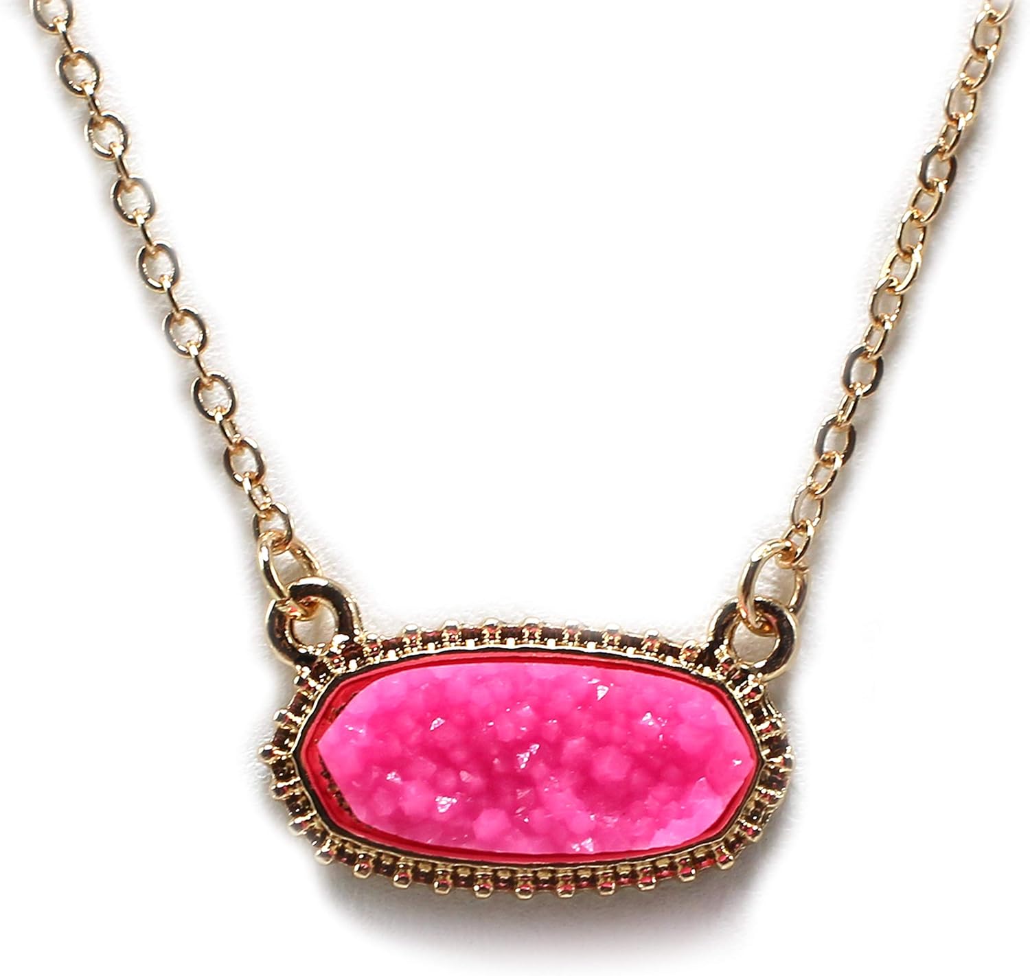 Faux Druzy Stone Light Weight Fashion Trendy Pendant Necklace for Women and Girls… (PINK-OVAL) Faux Druzy Stone Light Weight Fashion Trendy Pendant Necklace for Women and Girls… (PINK-OVAL)