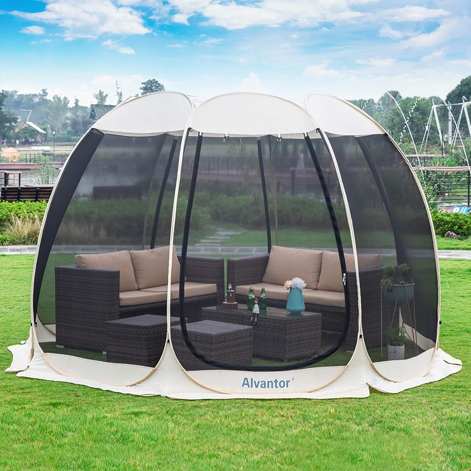 Alvantor Screen House Room Camping Tent Outdoor Canopy Pop Up Sun Shade Hexagon Shelter Mesh Walls Not Waterproof 10’x10′ Beige Patent Pending Alvantor Screen House Room Camping Tent Outdoor Canopy Pop Up Sun Shade Hexagon Shelter Mesh Walls Not Waterproof 10’x10′ Beige Patent Pending