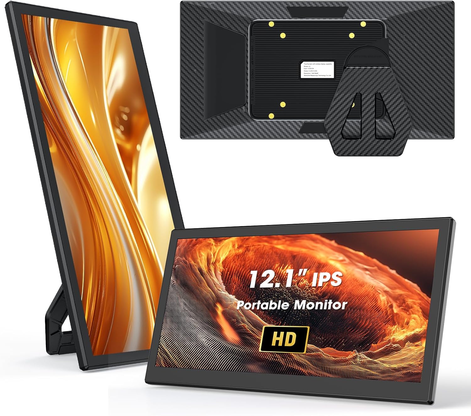 12.1 Inch Portable Monitor – Plug and Play USB C Horizontal Vertical Travel Monitor with Stand 1920×860 HD Display Dual Built-in Speakers for Laptop PC Xbox PS4/5 Switch 12.1 Inch Portable Monitor – Plug and Play USB C Horizontal Vertical Travel Monitor with Stand 1920×860 HD Display Dual Built-in Speakers for Laptop PC Xbox PS4/5 Switch