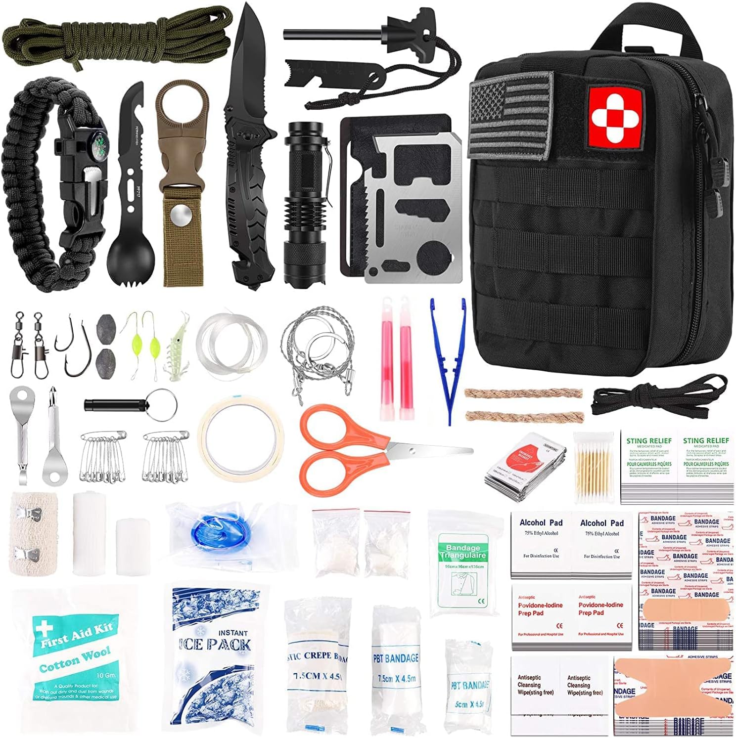 216 Pcs Survival First Aid Kits, Professional Survival Gear Equipment Tools First Aid Supplies kit for SOS Emergency Hiking Hunting Disaster Camping Adventures 216 Pcs Survival First Aid Kits, Professional Survival Gear Equipment Tools First Aid Supplies kit for SOS Emergency Hiking Hunting Disaster Camping Adventures